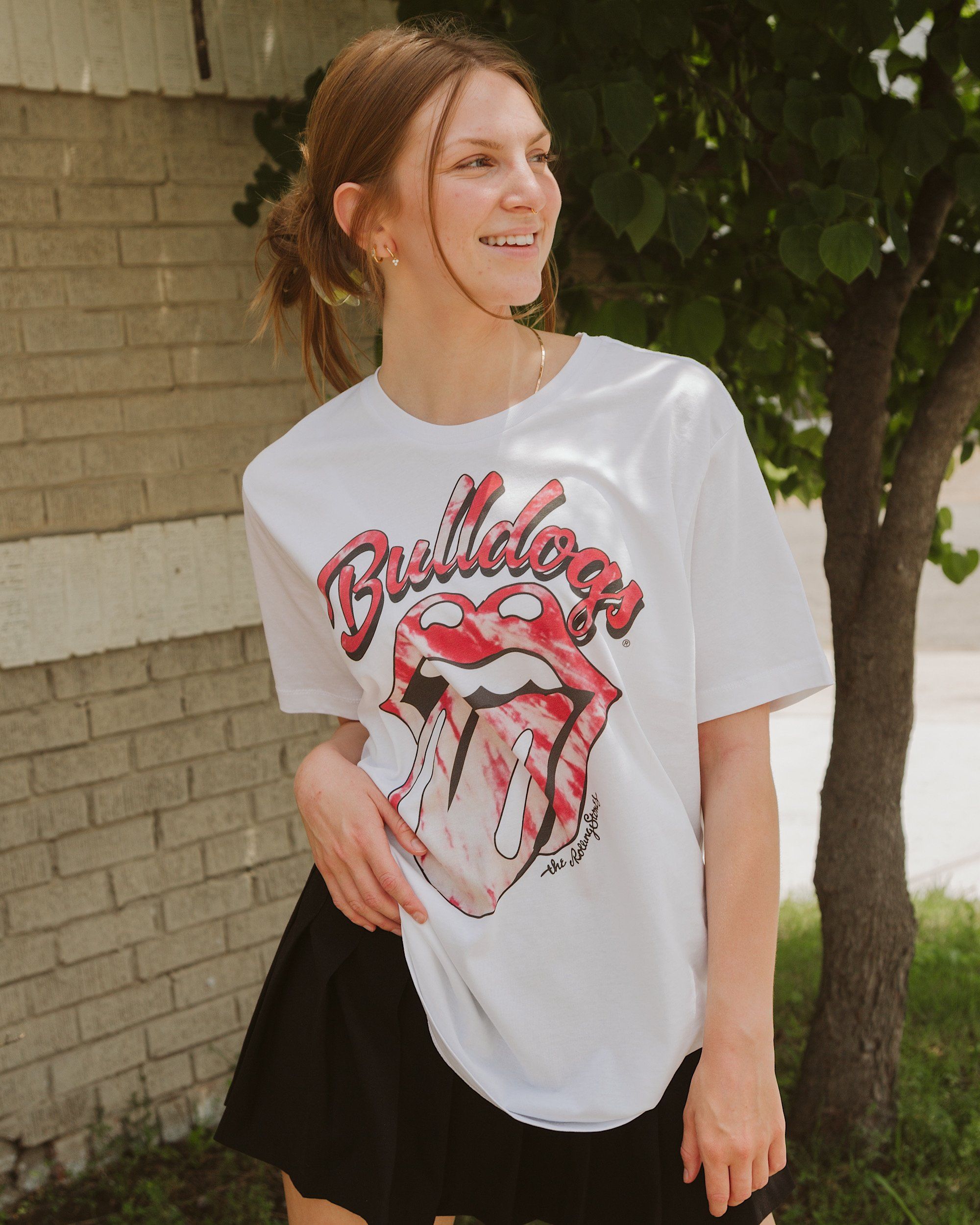 Rolling Stones UGA Bulldogs Tie Dye Lick White Tee - shoplivylu