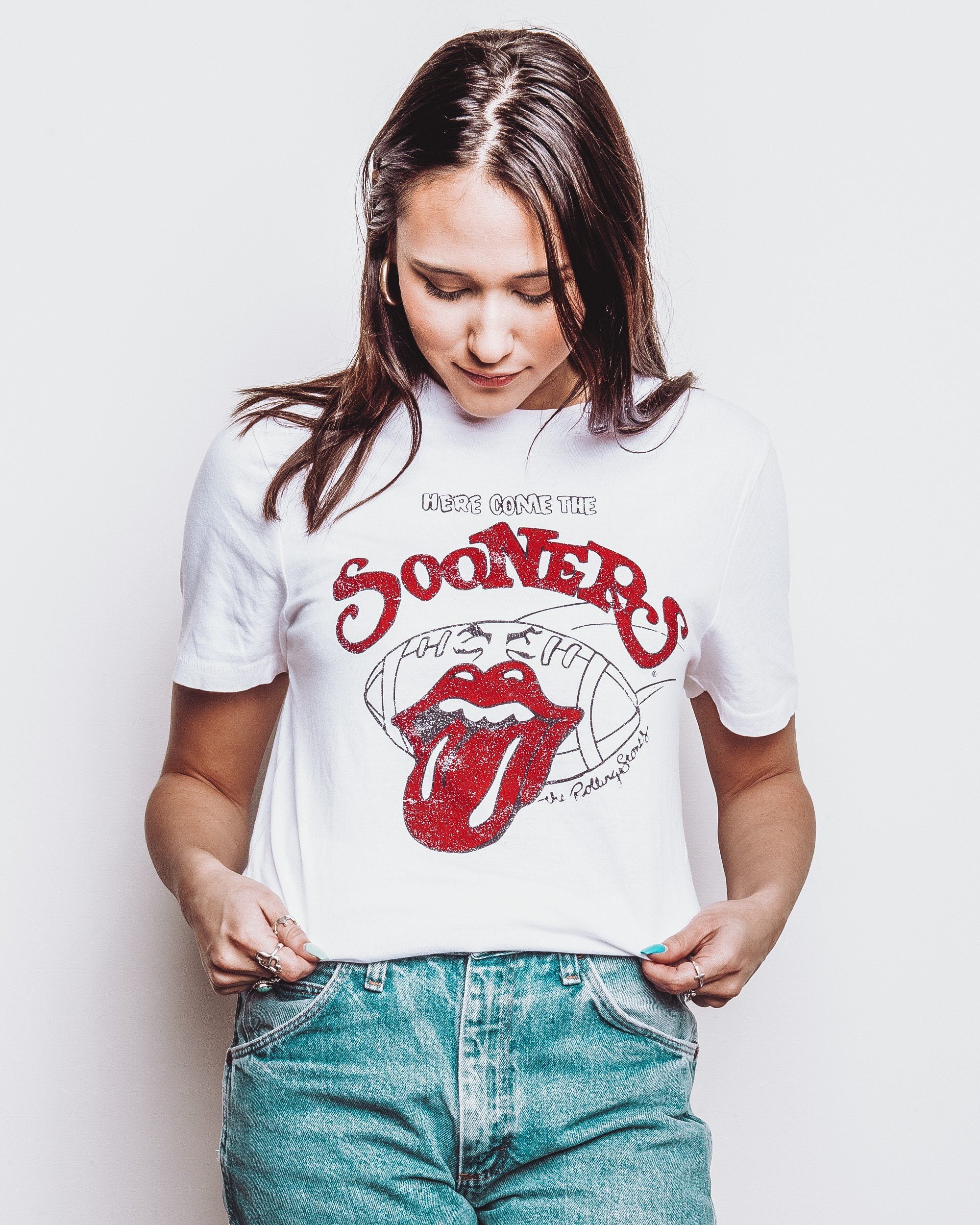 Rolling Stones Here Come The Sooners White Tee - shoplivylu