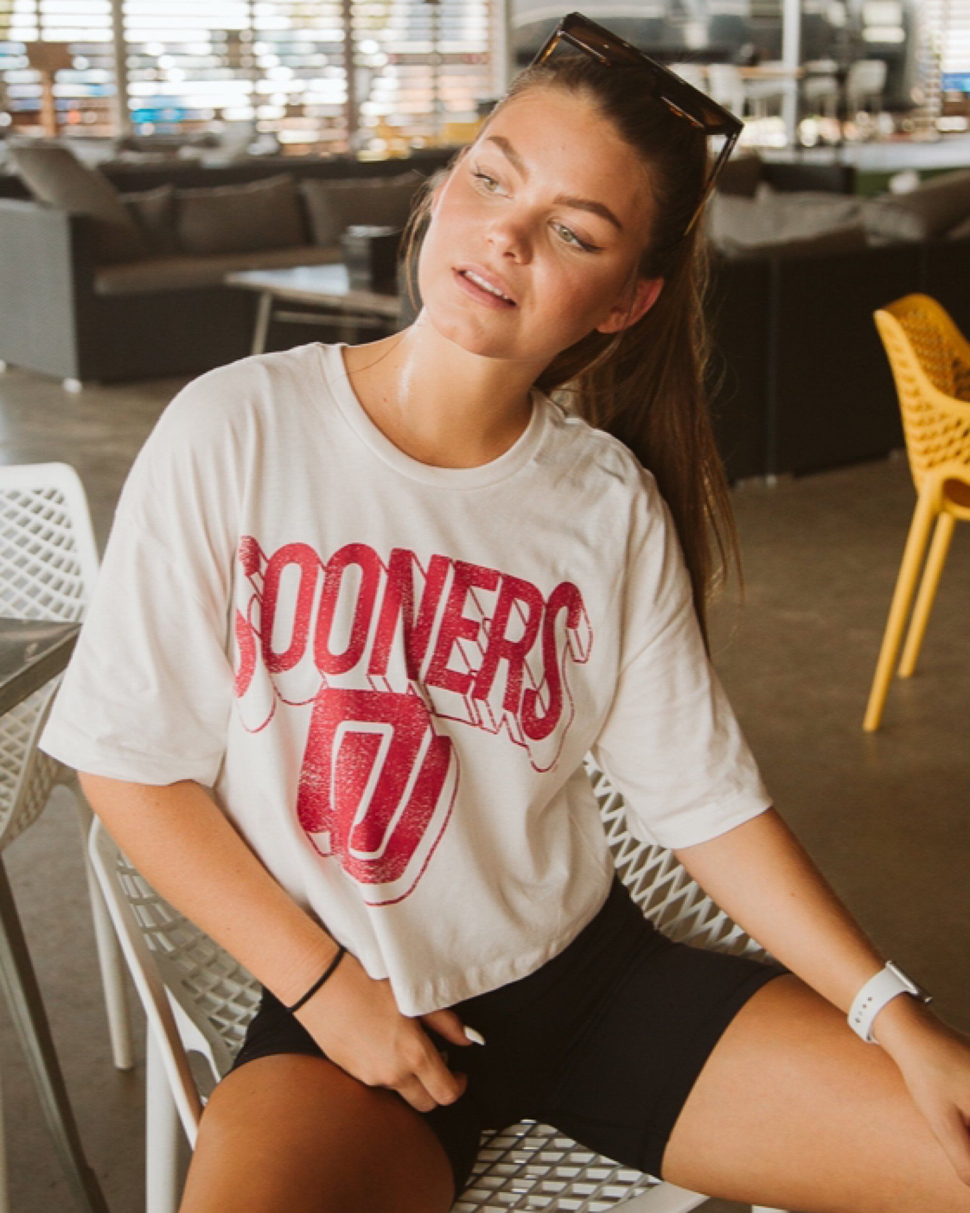 OU/Nebraska Disco Ivory Cropped Tee - shoplivylu