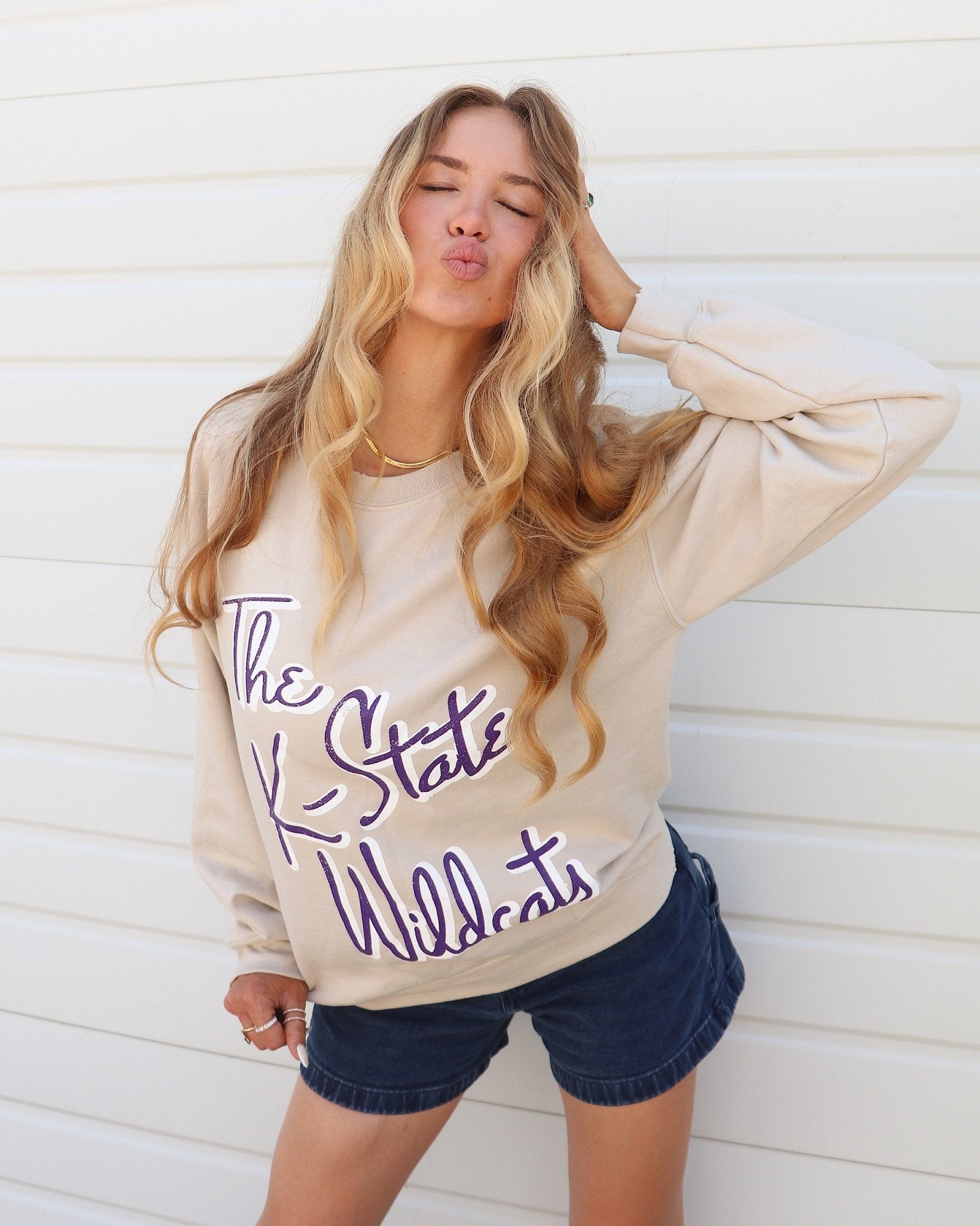 Kansas State Wildcats Beverly Sand Thrifted Sweatshirt - shoplivylu