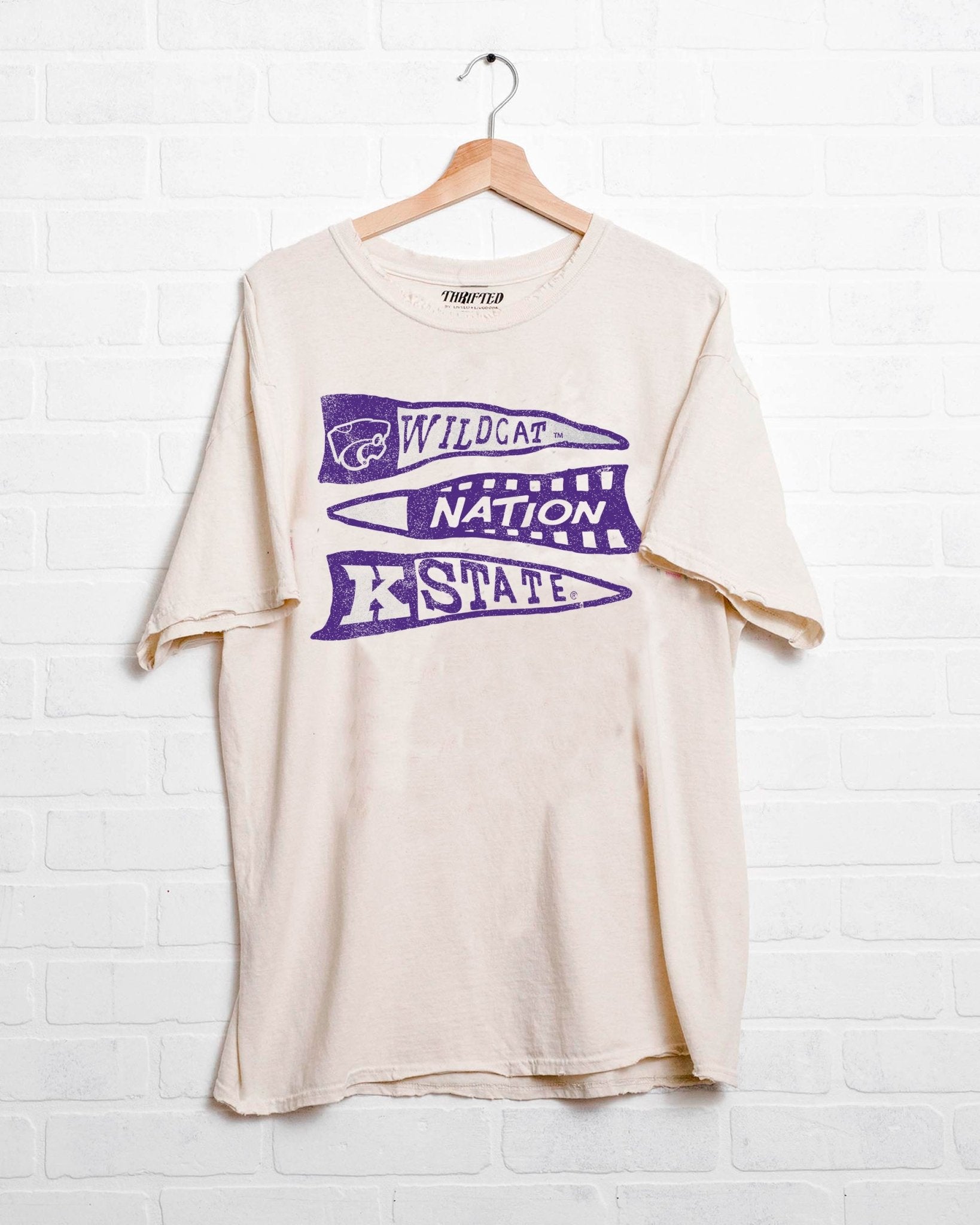 KSU Wildcats Pennant Off White Thrifted Tee - shoplivylu