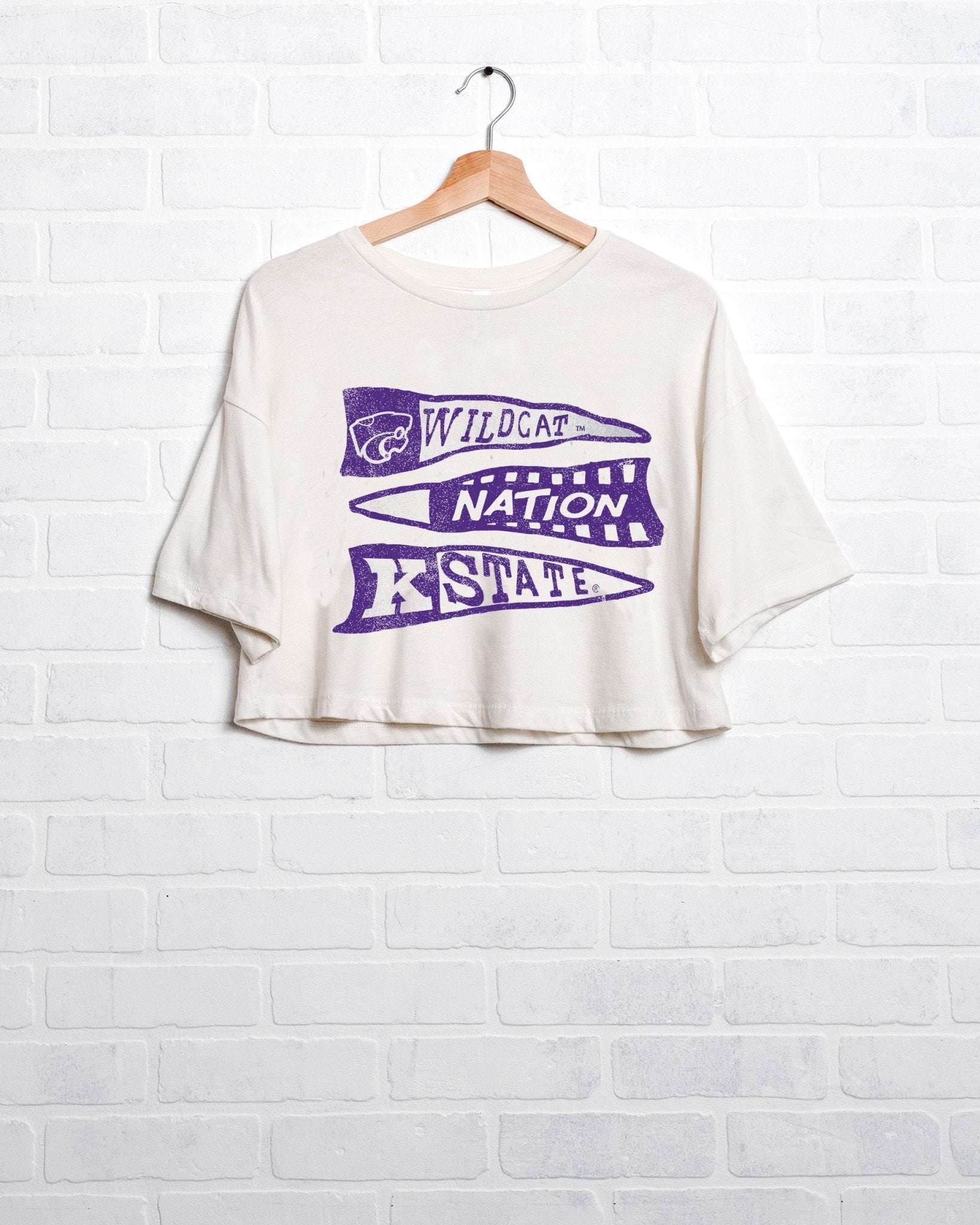 KSU Wildcats Pennant White Cropped Tee - shoplivylu
