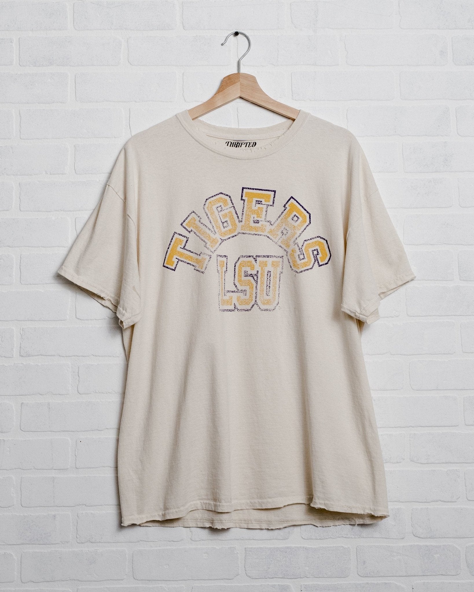 LSU Mega Arch Off White Thrifted Tee - shoplivylu