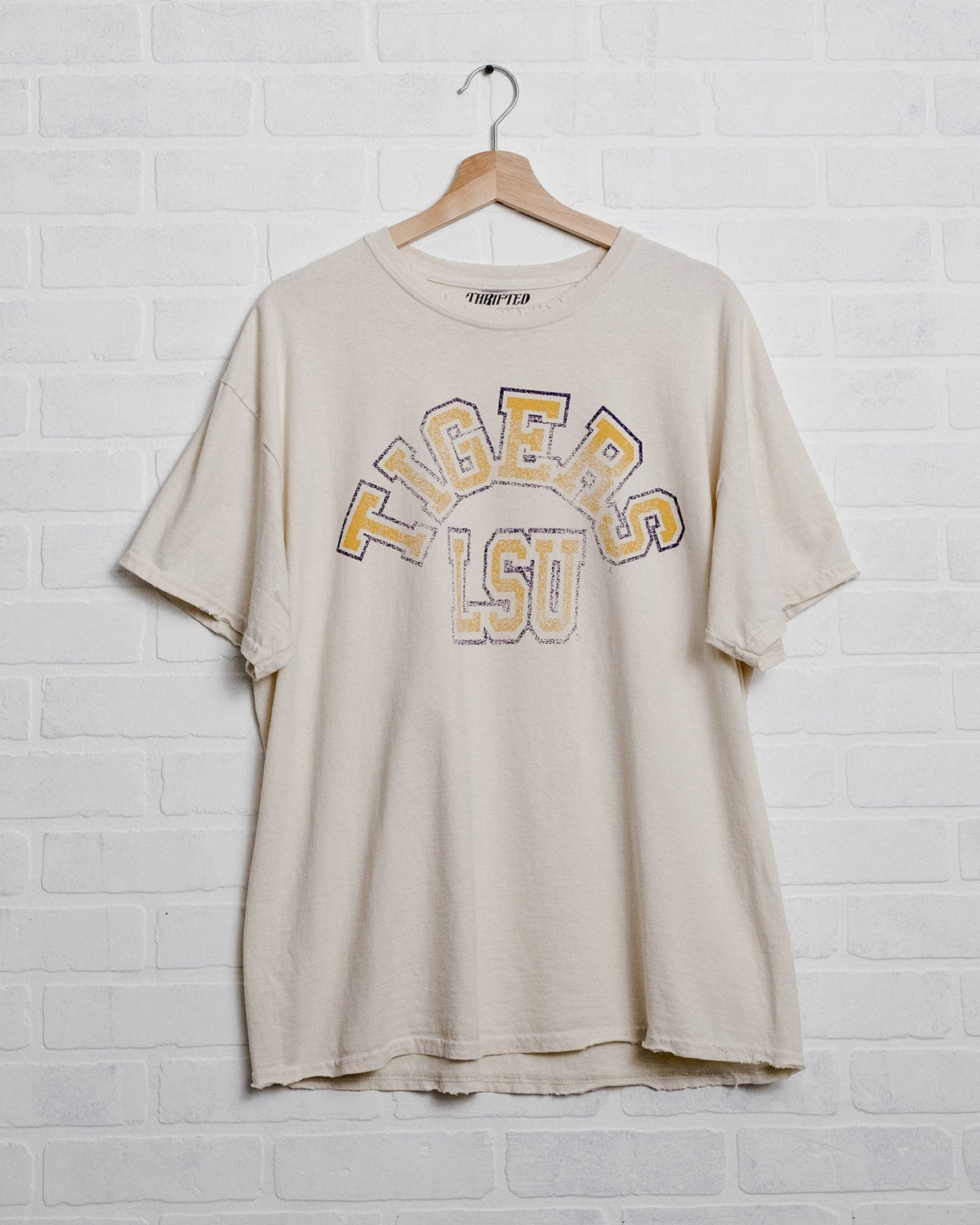 LSU Mega Arch Off White Thrifted Tee - shoplivylu
