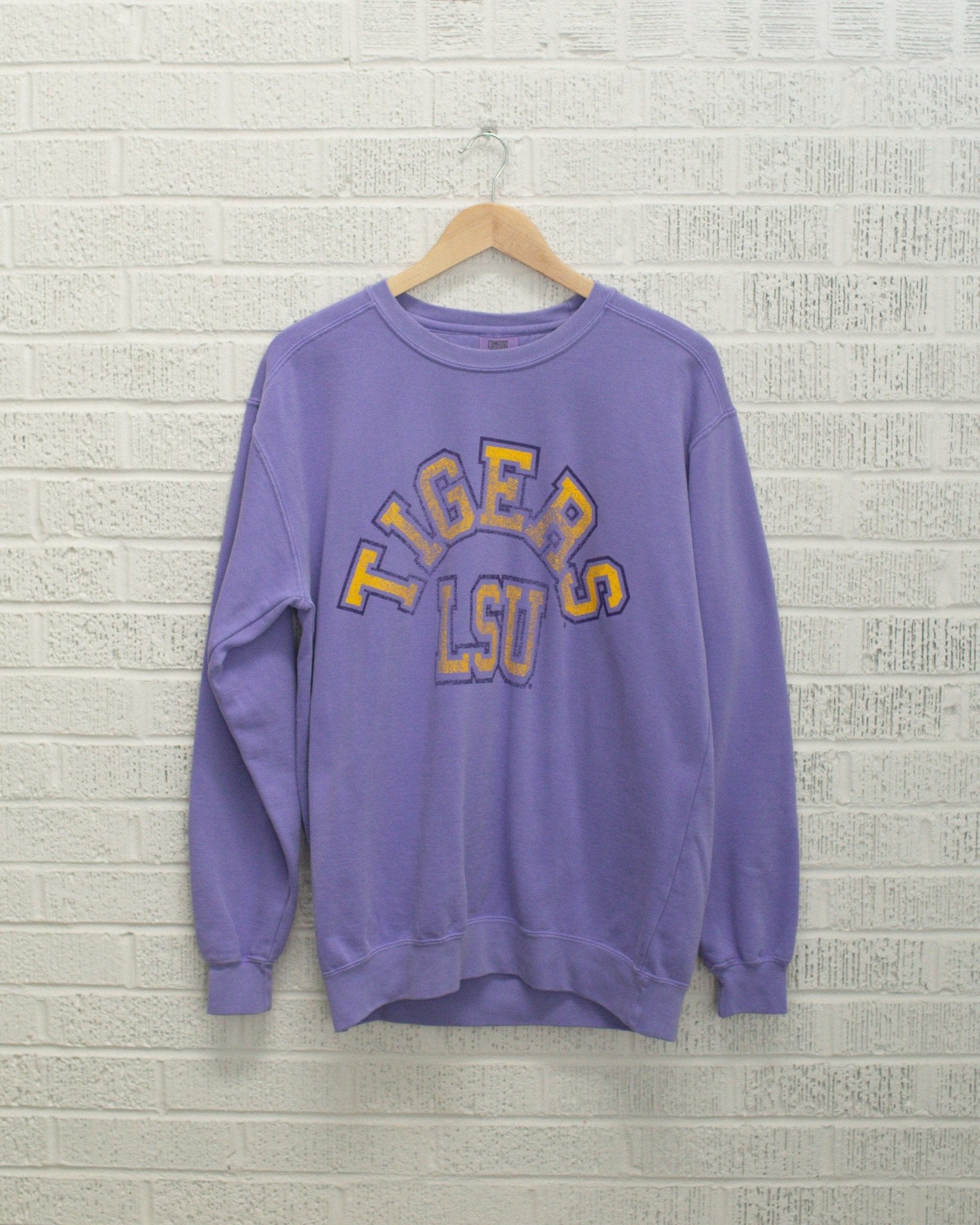 LSU Mega Arch Orchid Sweatshirt - shoplivylu