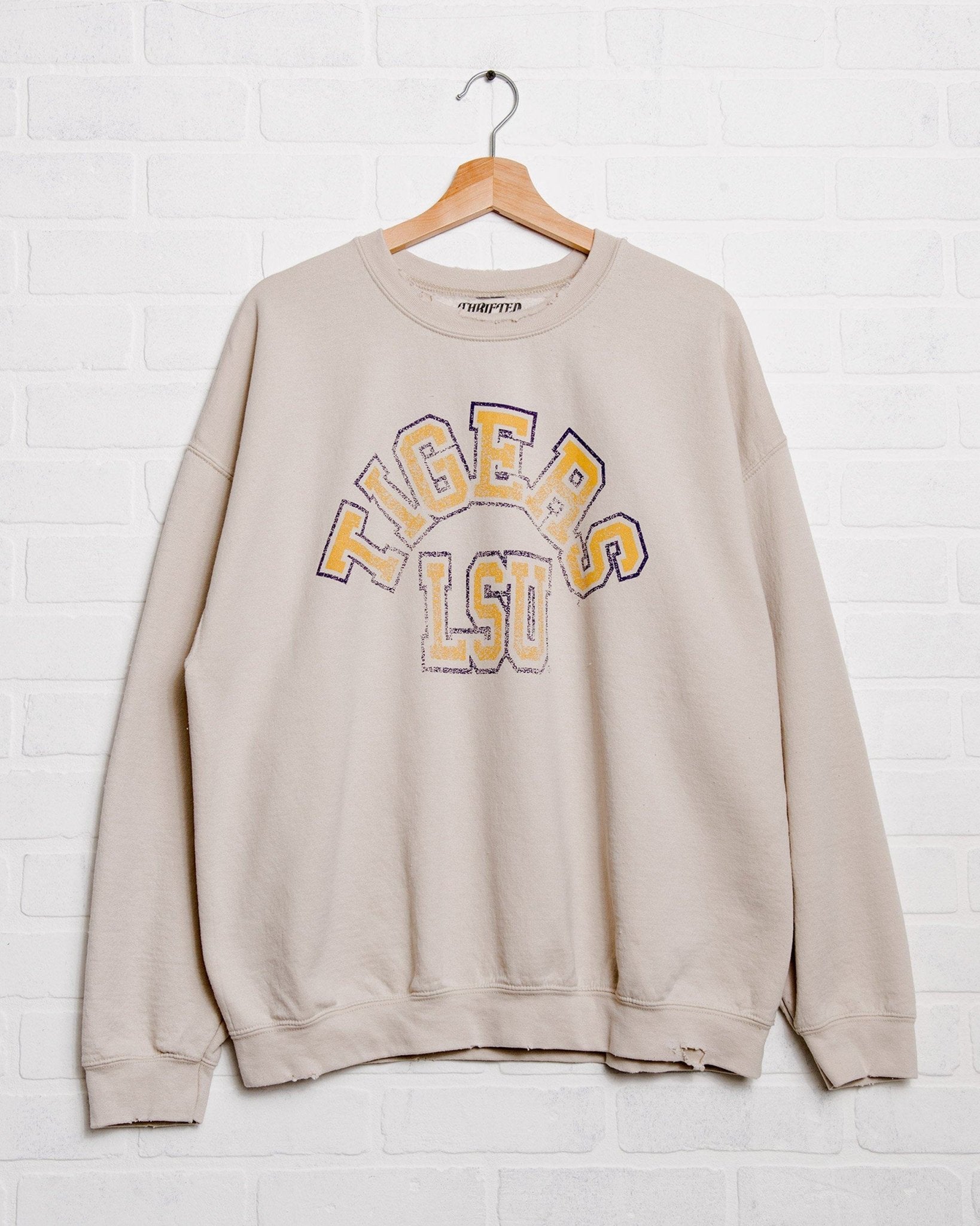 LSU Mega Arch Sand Thrifted Sweatshirt - shoplivylu