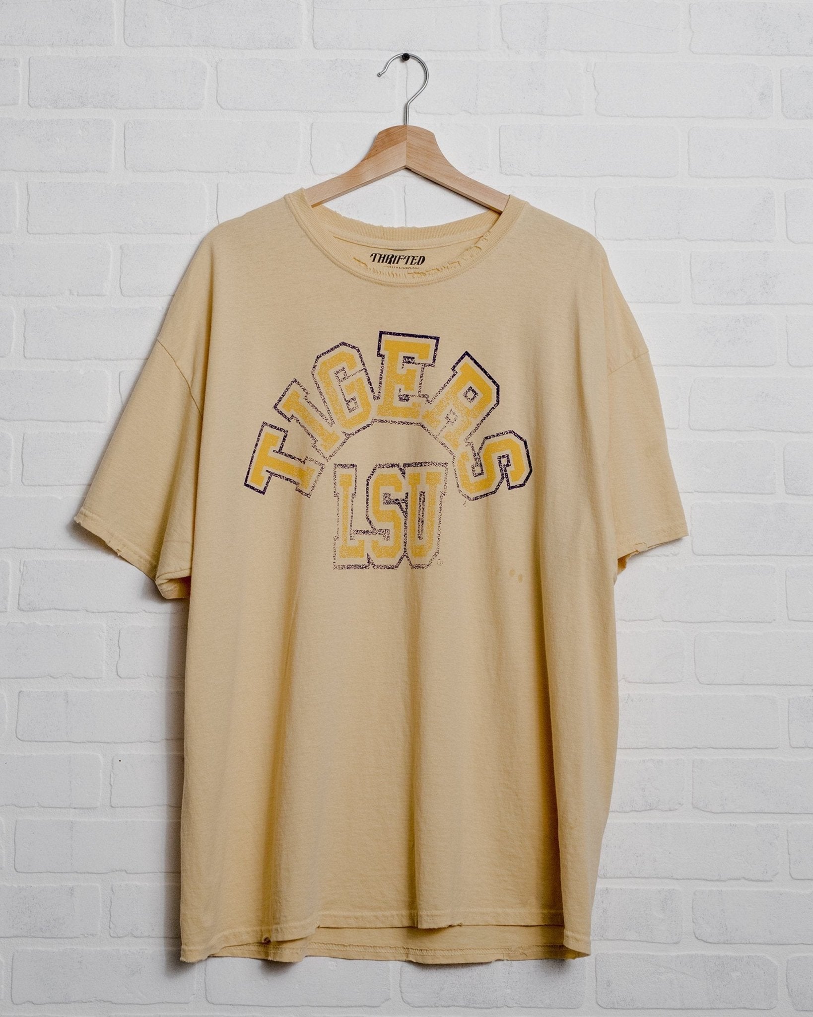 LSU Mega Arch Yellow Thrifted Tee - shoplivylu