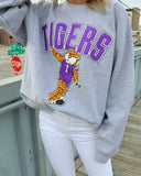 LSU Tigers Cartoon Mascot Gray Thrifted Sweatshirt - shoplivylu