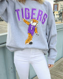 LSU Tigers Cartoon Mascot Gray Thrifted Sweatshirt - shoplivylu