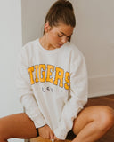 LSU Tigers Filled Gault Ivory Corded Crew Sweatshirt - shoplivylu
