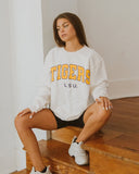 LSU Tigers Filled Gault Ivory Corded Crew Sweatshirt - shoplivylu