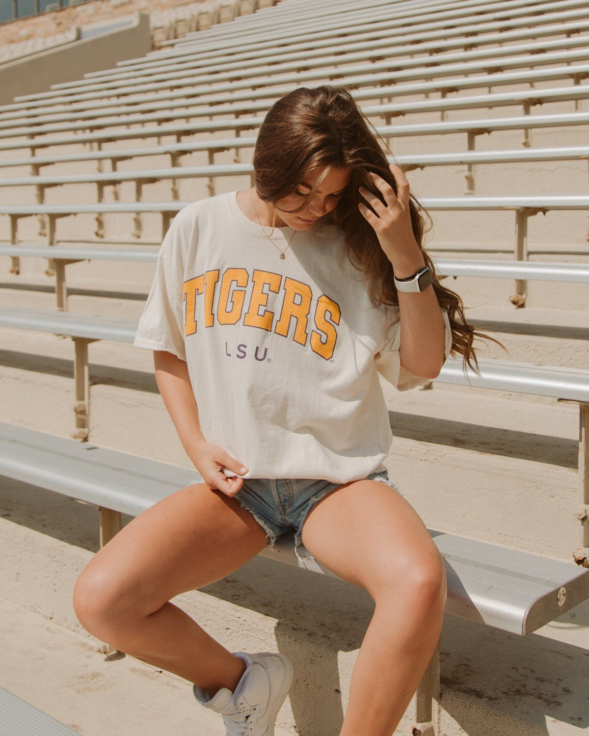 LSU Tigers Filled Gault Off White Thrifted Tee - shoplivylu