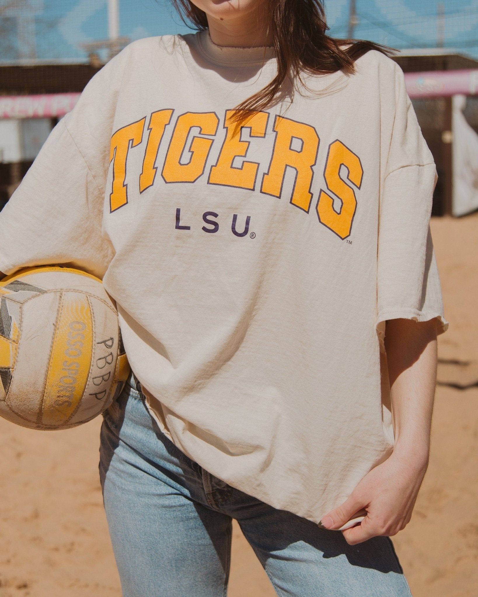 LSU Tigers Filled Gault Off White Thrifted Tee - shoplivylu