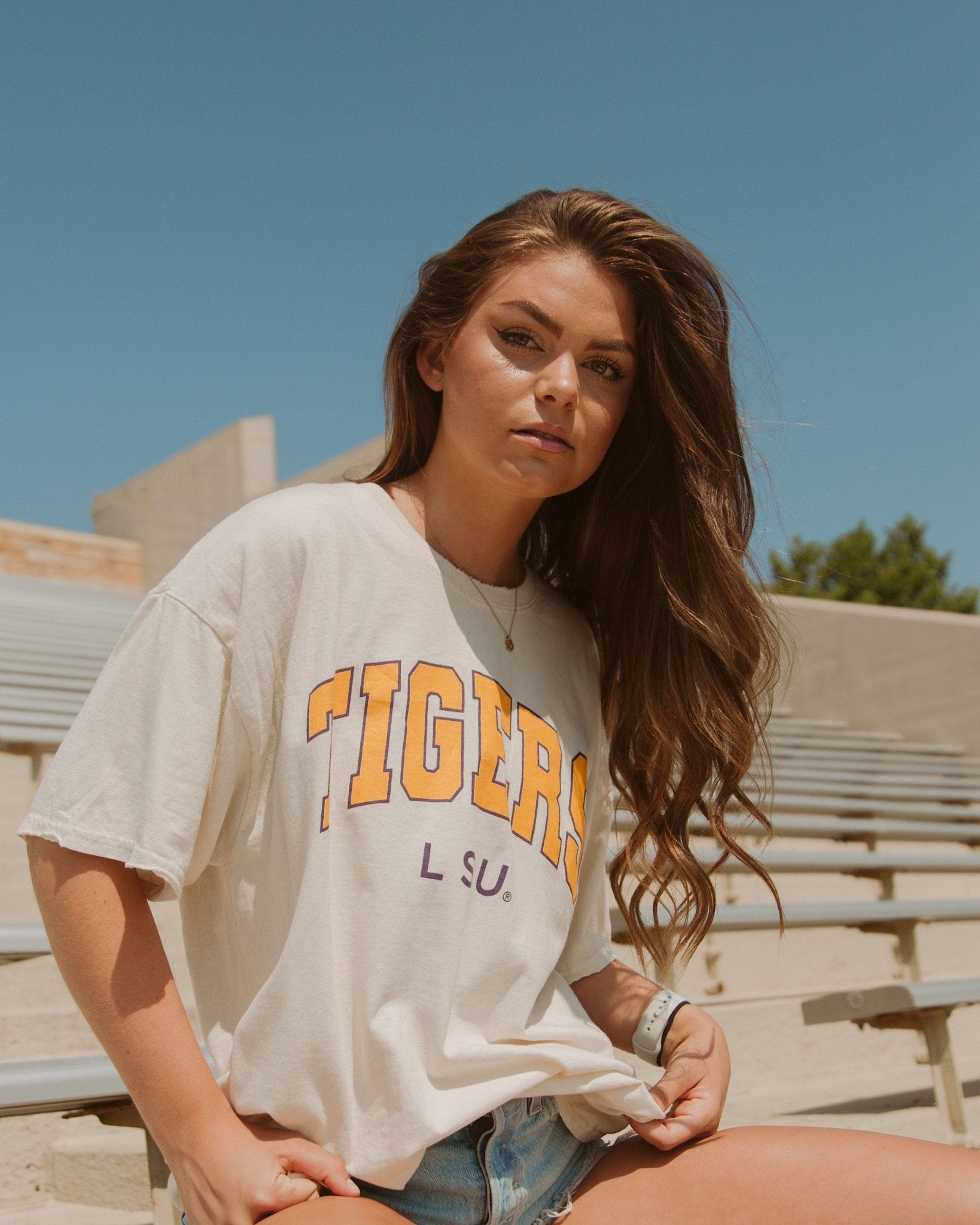 LSU Tigers Filled Gault Off White Thrifted Tee - shoplivylu