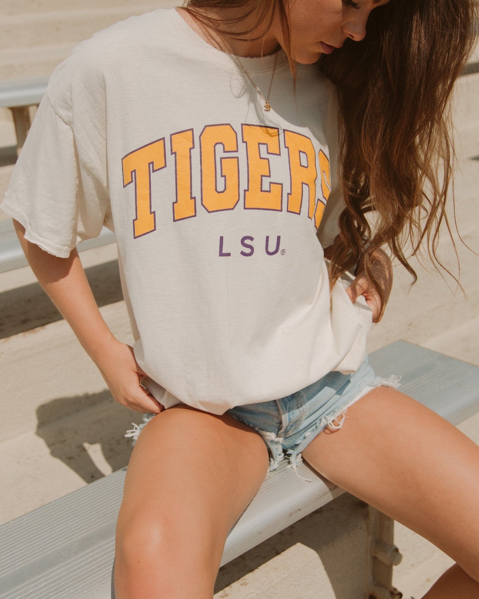 LSU Tigers Filled Gault Off White Thrifted Tee - shoplivylu