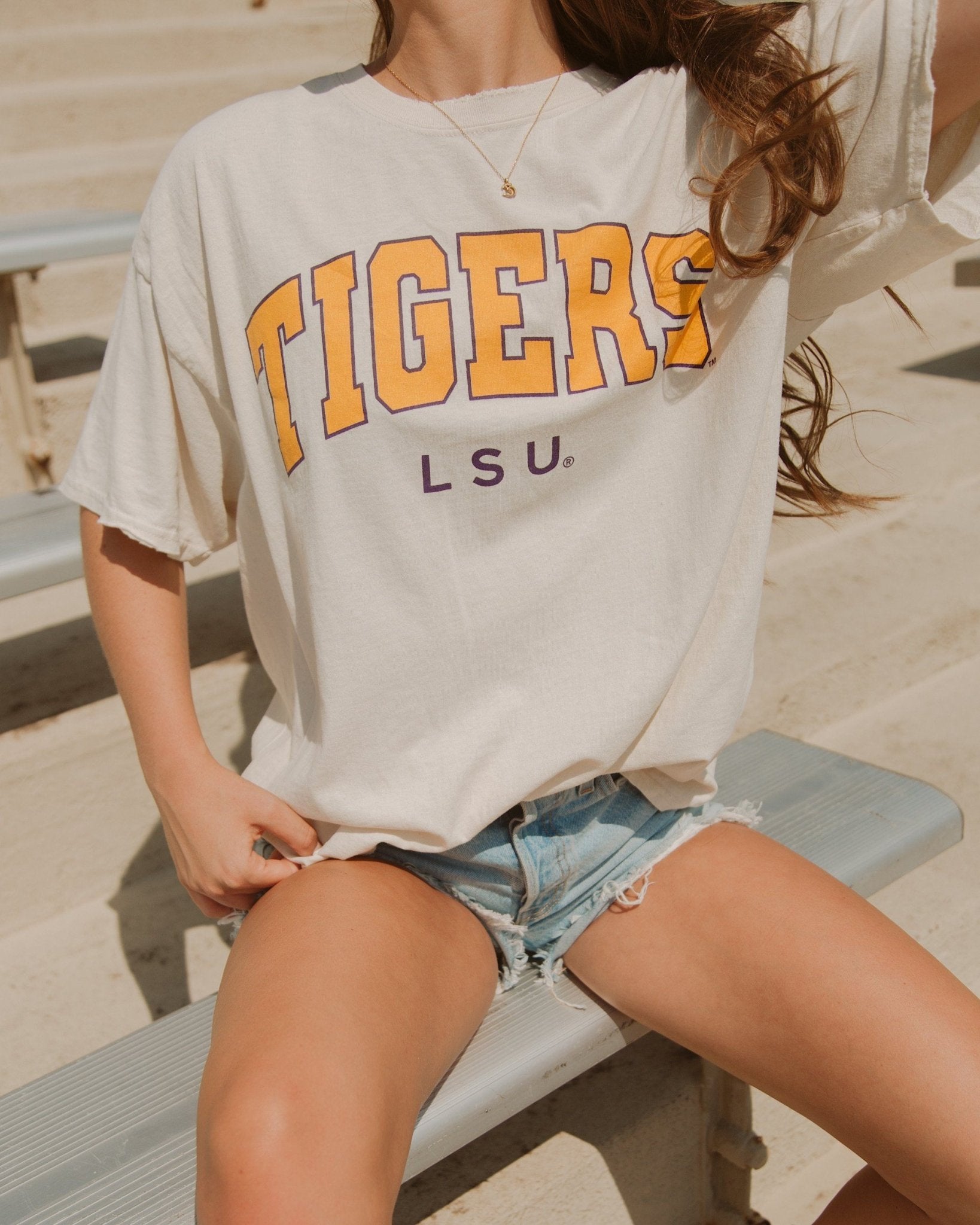 LSU Tigers Filled Gault Off White Thrifted Tee - shoplivylu