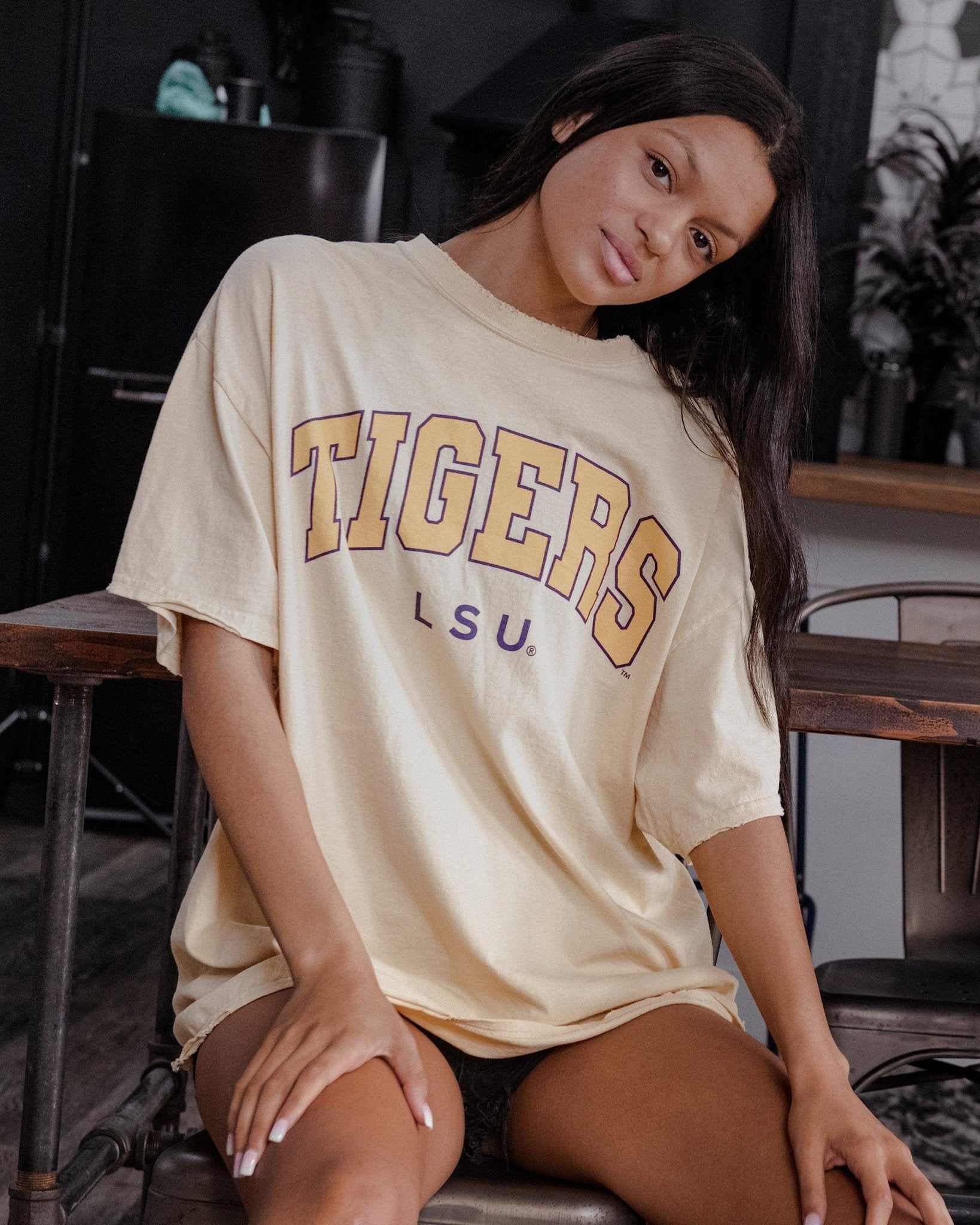 LSU Tigers Filled Gault Yellow Thrifted Tee - shoplivylu