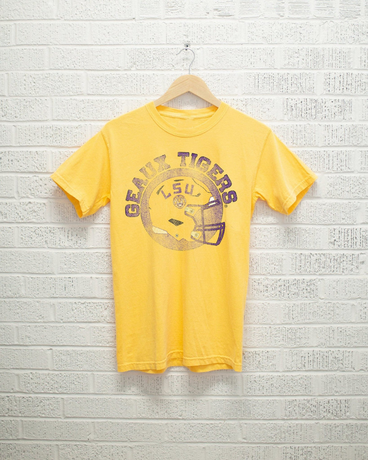 LSU Tigers Helmet Circle Gold Thrifted Tee - shoplivylu