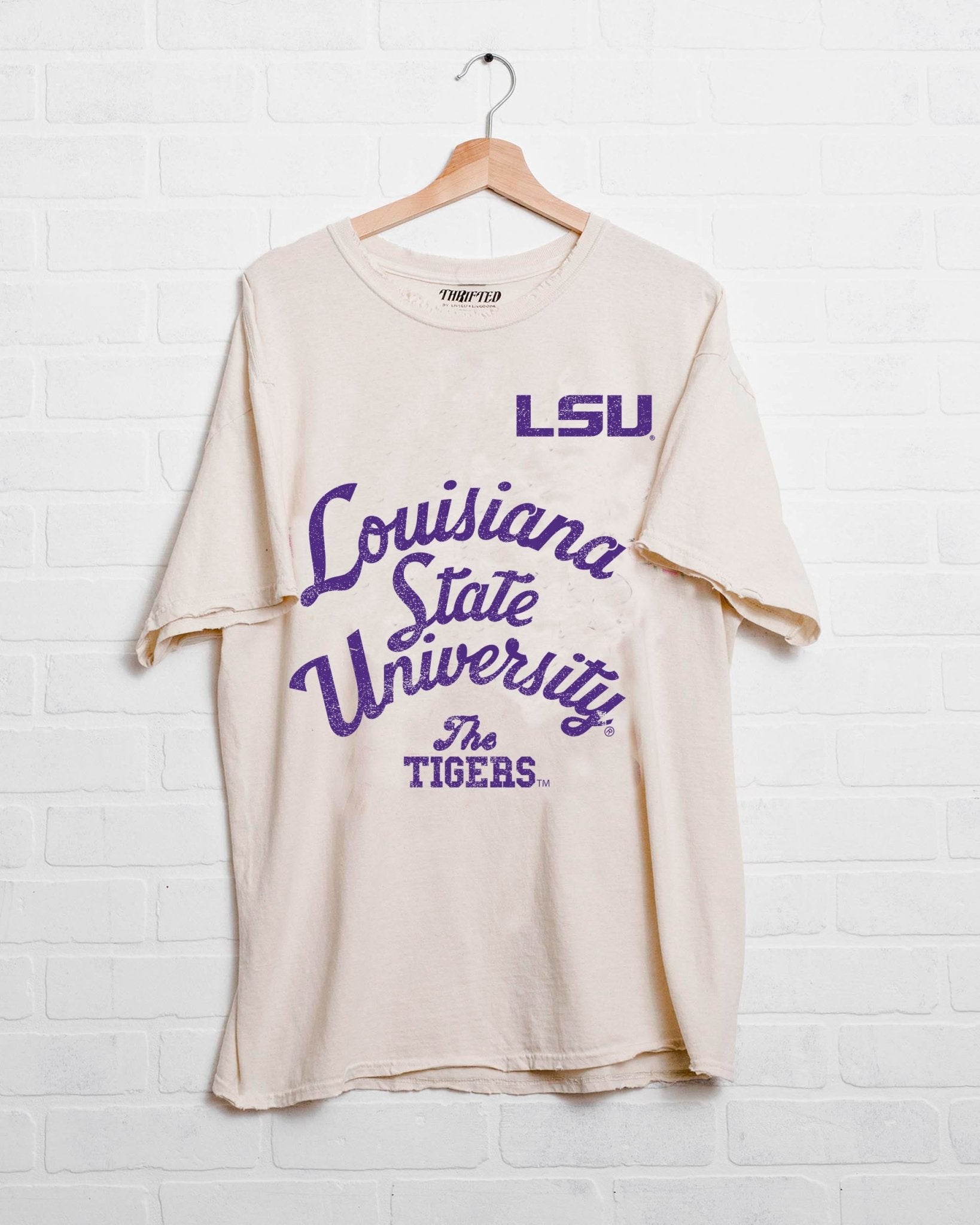 LSU Tigers Quality Off White Thrifted Tee - shoplivylu