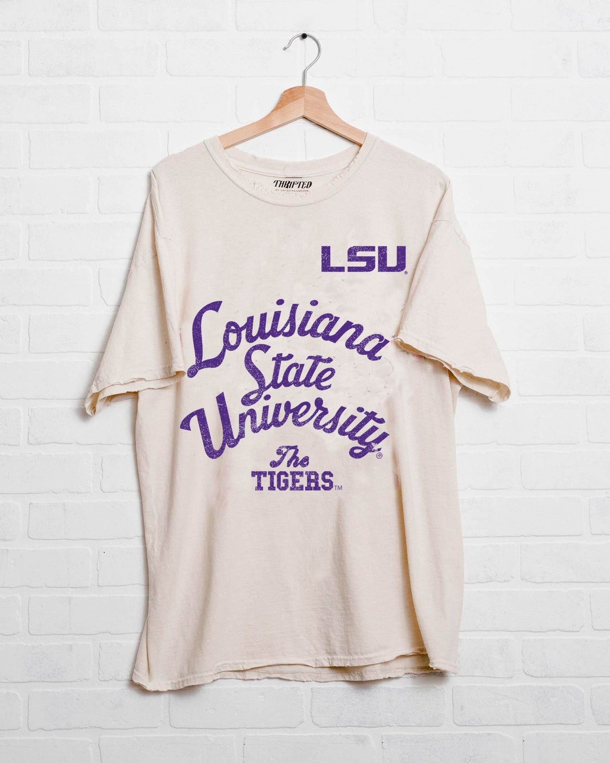 LSU Tigers Quality Off White Thrifted Tee - shoplivylu