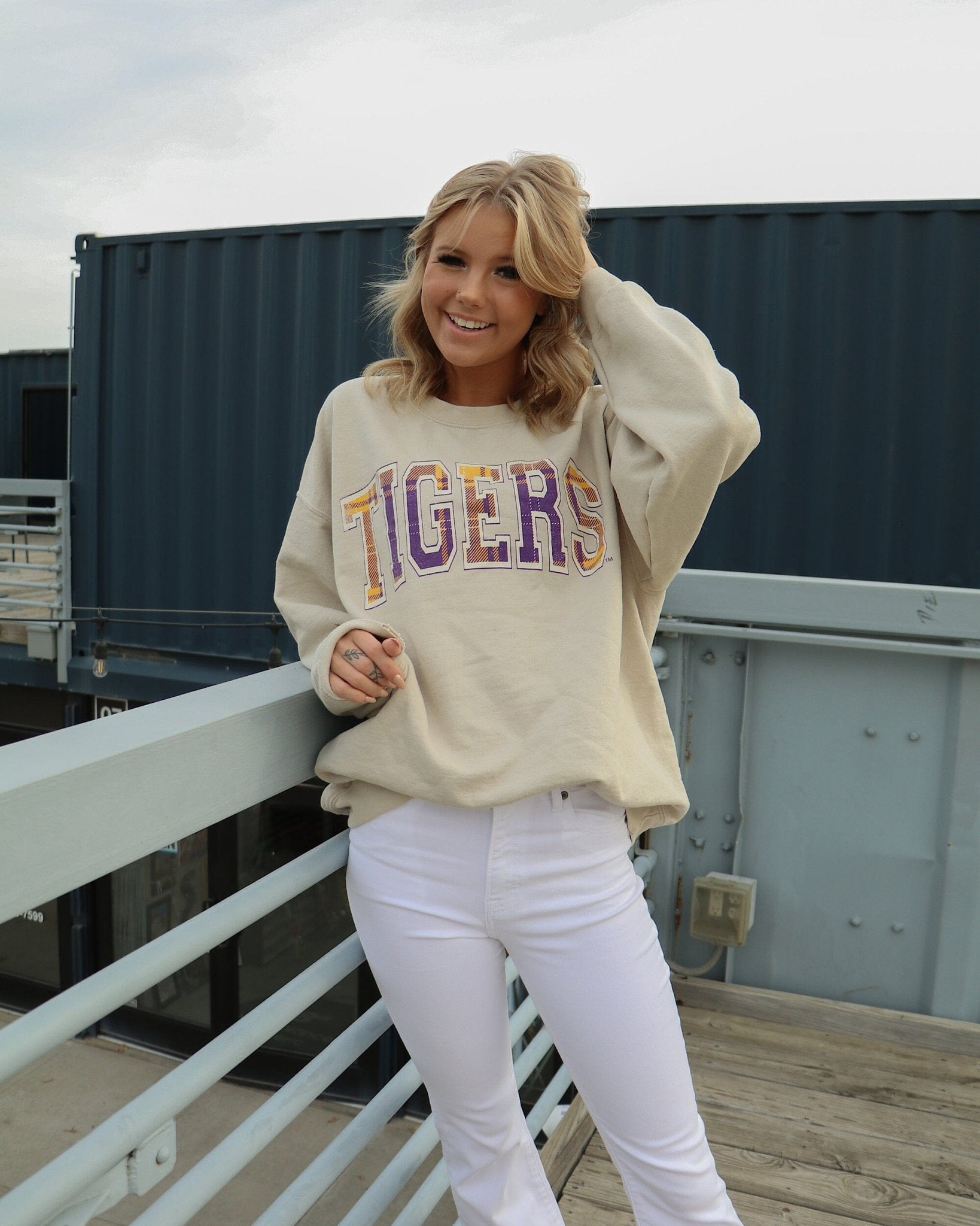 LSU Tigers Tartan Sand Thrifted Sweatshirt - shoplivylu