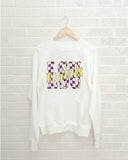 LSU Tigers Twisted Check White Thrifted Sweatshirt - shoplivylu