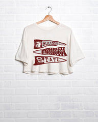 Mississippi State Bulldogs Pennant White Cropped Tee - shoplivylu