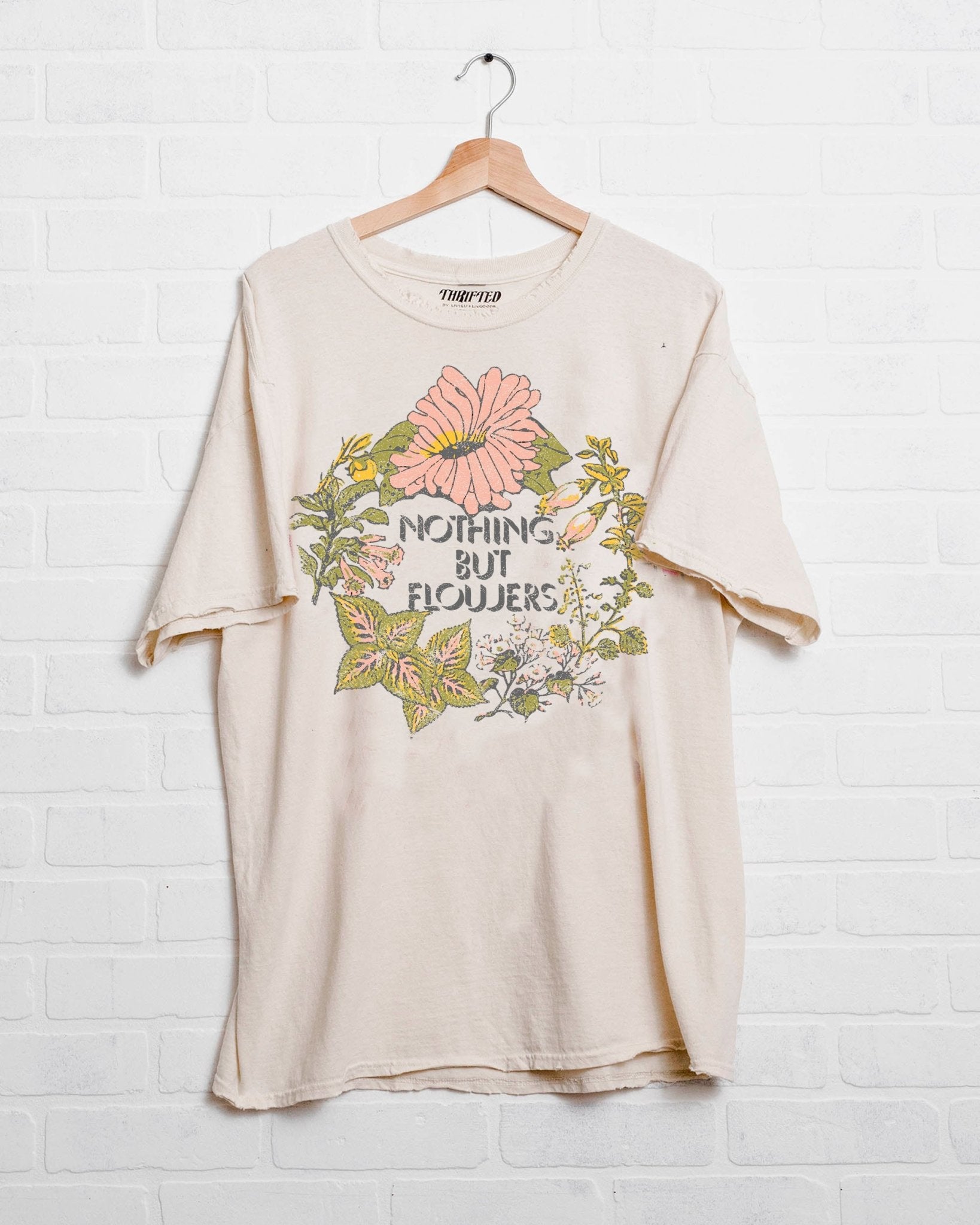 Nothing But Flowers Off White Thrifted Tee - shoplivylu