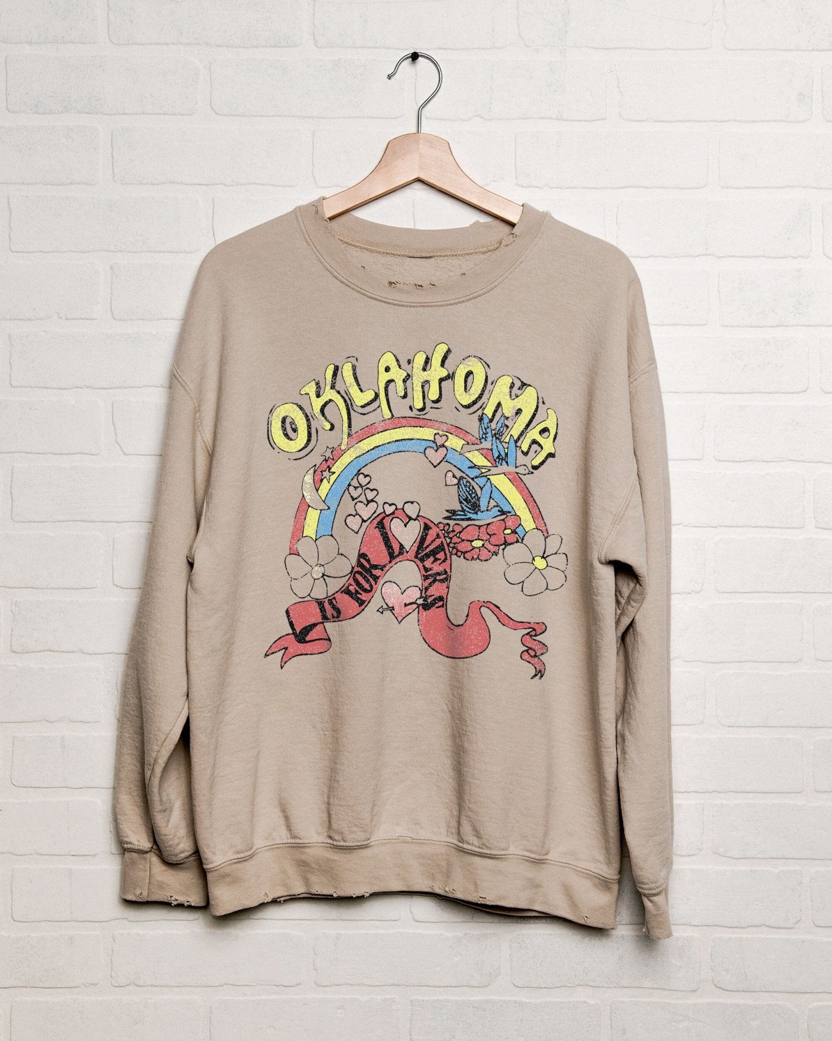 OK Is For Lovers Sand Thrifted Sweatshirt - shoplivylu