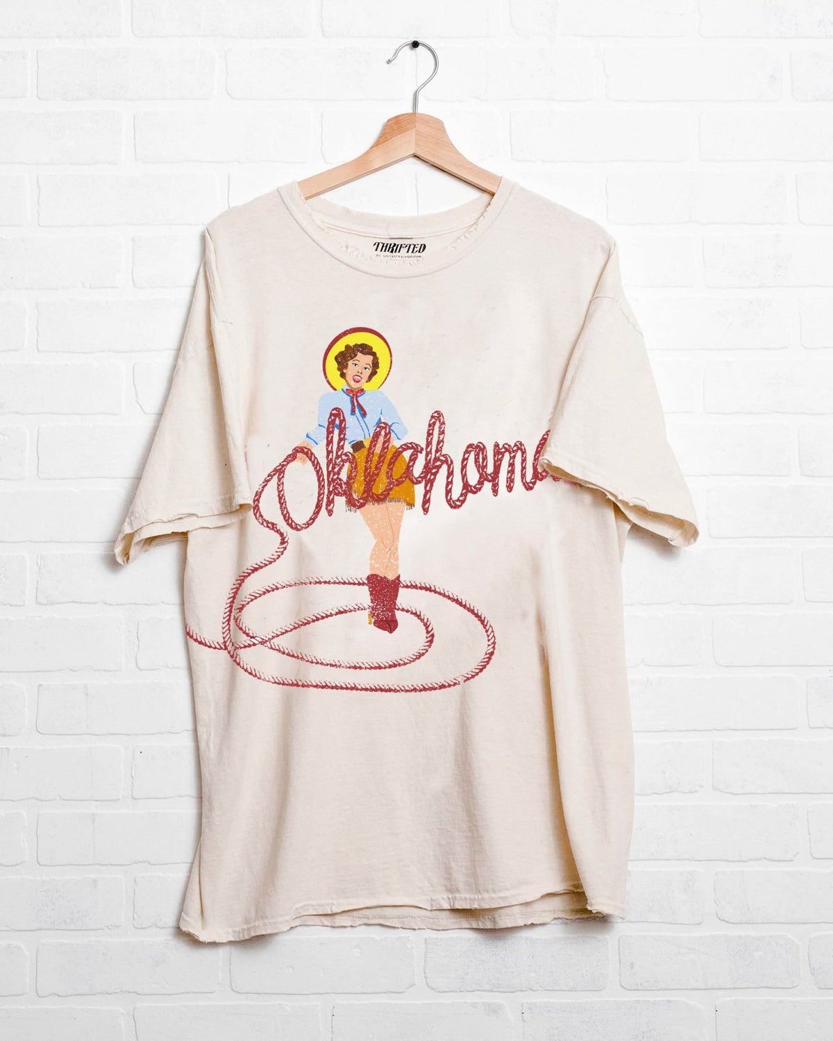 Oklahoma Cowgirl Off White Thrifted Tee - shoplivylu