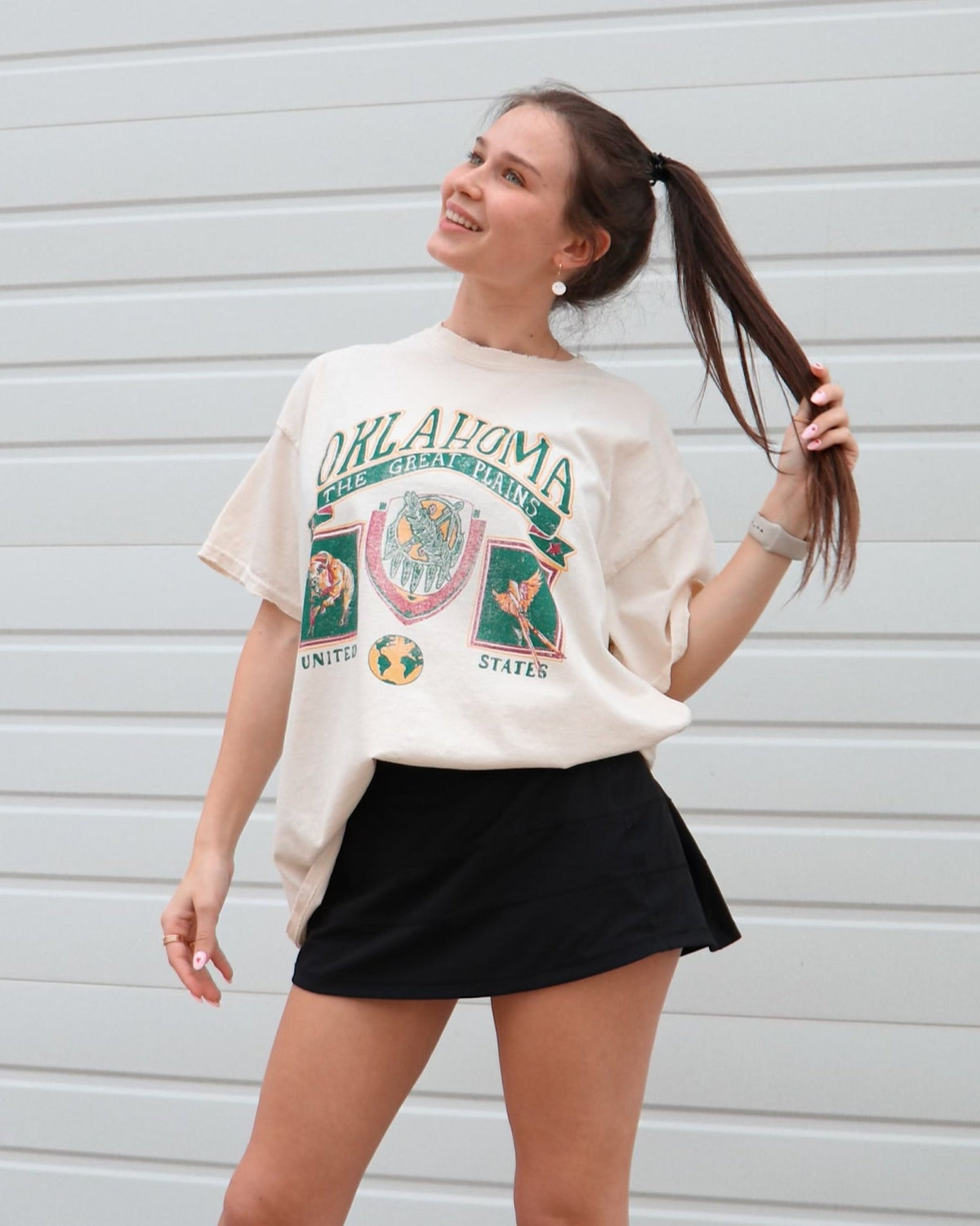 Oklahoma Patch Off White Thrifted Tee - shoplivylu