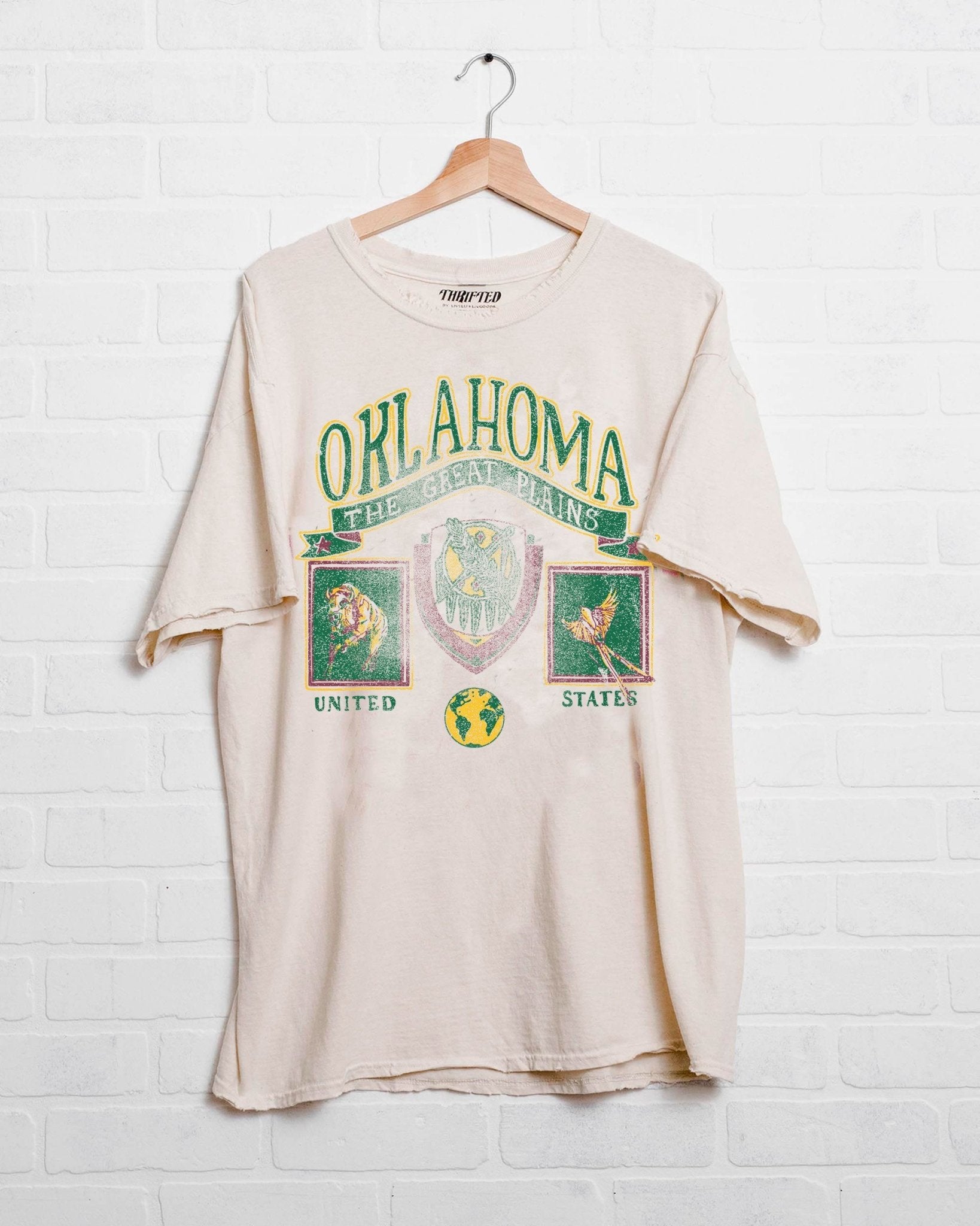 Oklahoma Patch Off White Thrifted Tee - shoplivylu