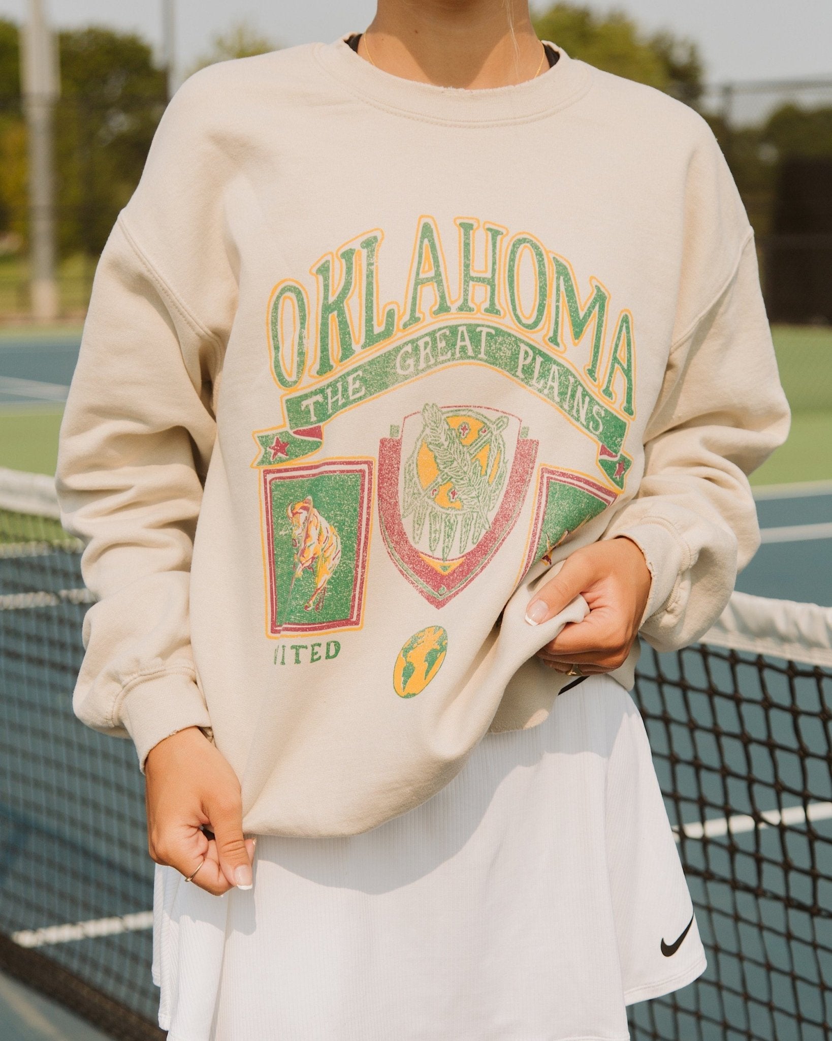 Oklahoma Patch Sand Thrifted Sweatshirt - shoplivylu
