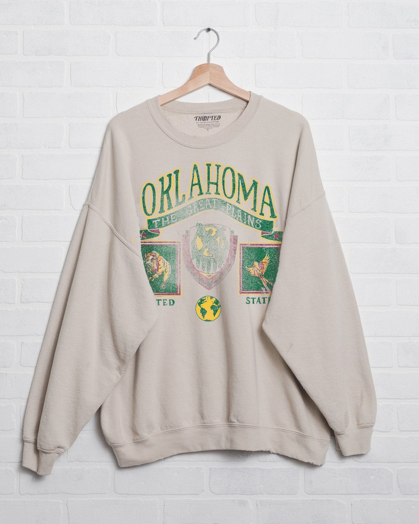 Oklahoma Patch Sand Thrifted Sweatshirt - shoplivylu