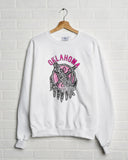 Oklahoma Sticker Shield White Sweatshirt with Pink Letters - shoplivylu