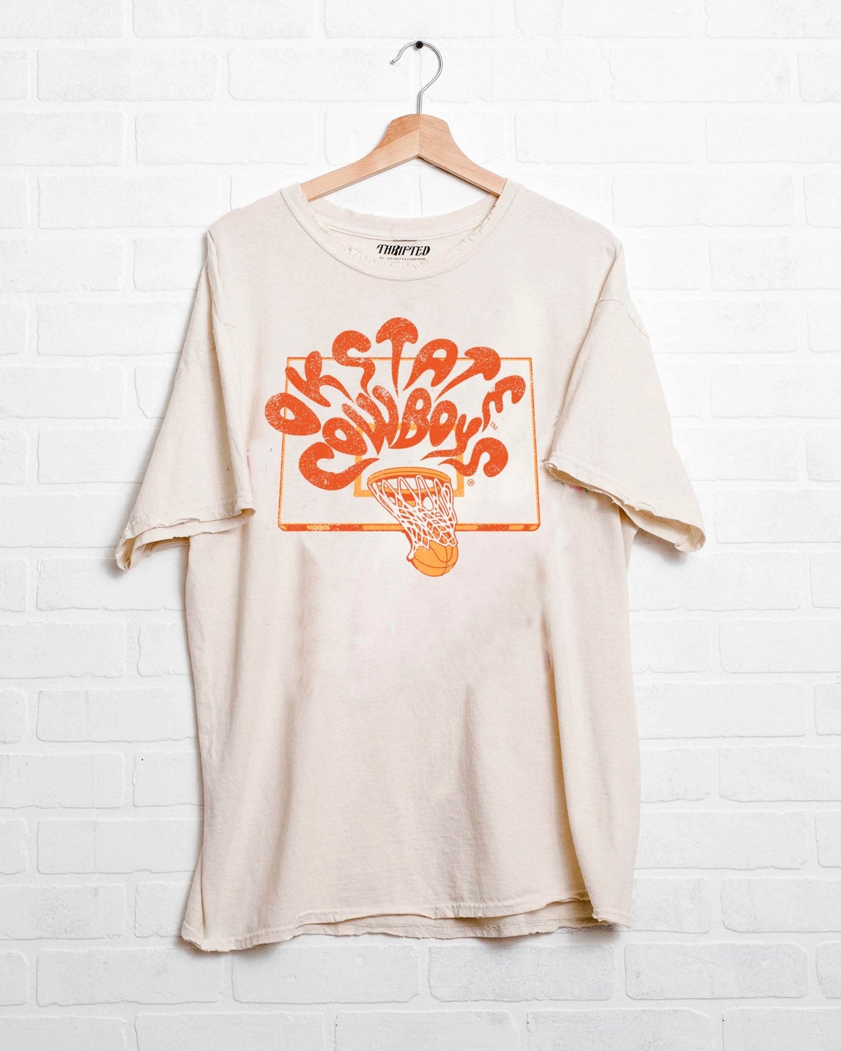 OSU Basketball Burst Off White Thrifted Tee - shoplivylu
