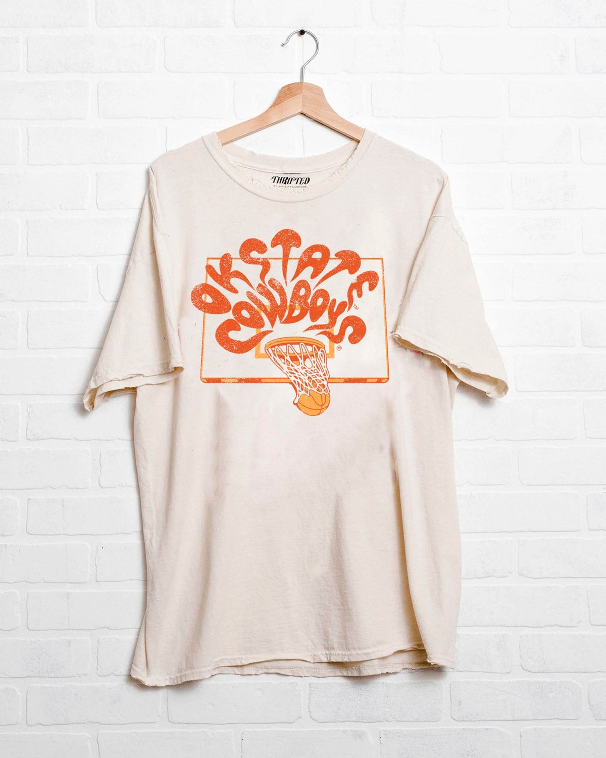 OSU Basketball Burst Off White Thrifted Tee - shoplivylu