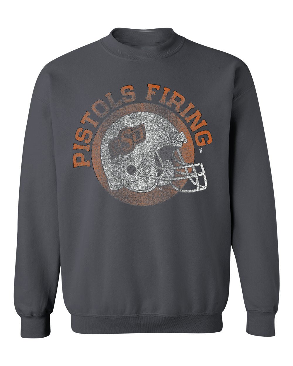 OSU Cowboys Helmet Circle Off Black Thrifted Sweatshirt - shoplivylu