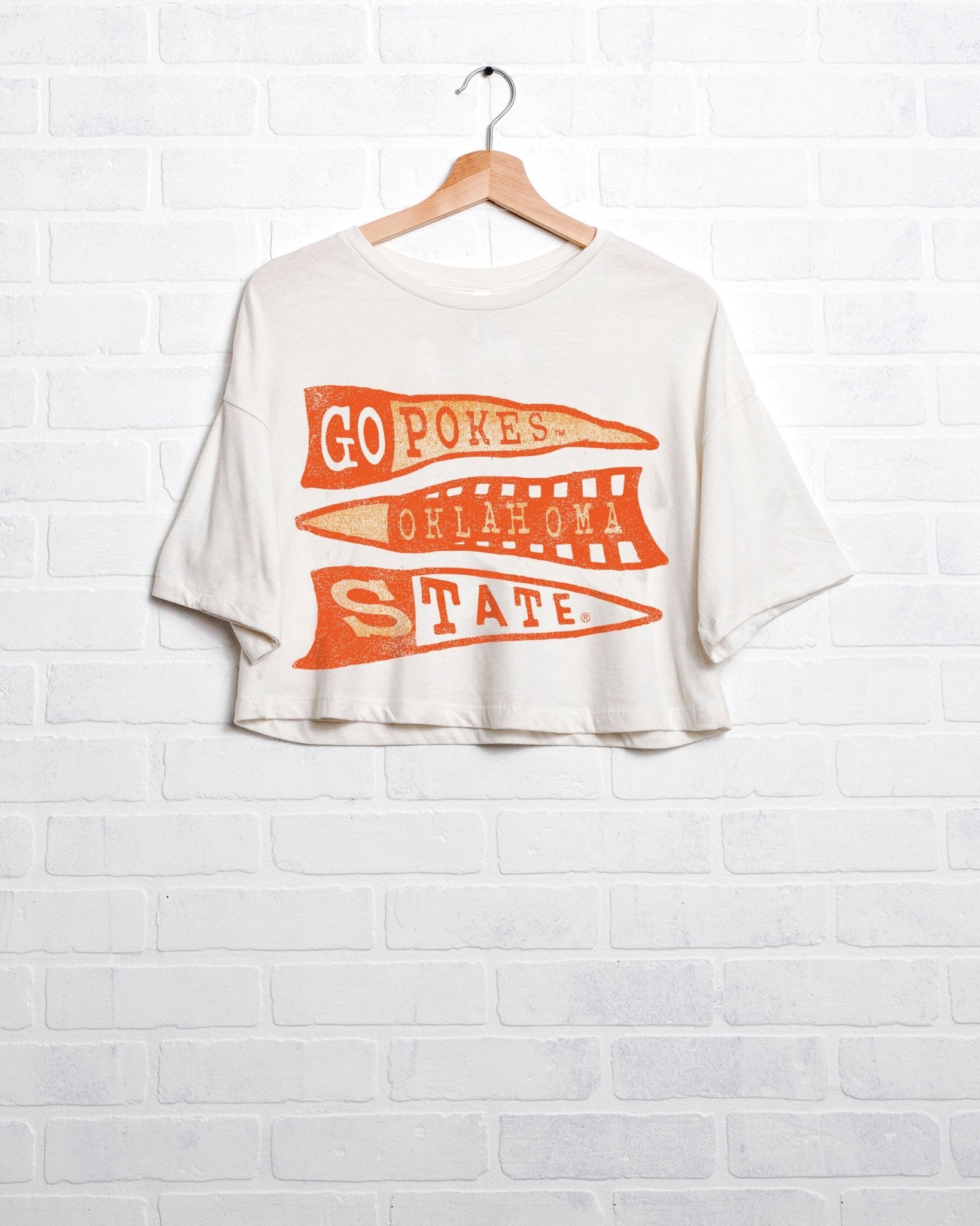 OSU Cowboys Pennant White Cropped Tee - shoplivylu