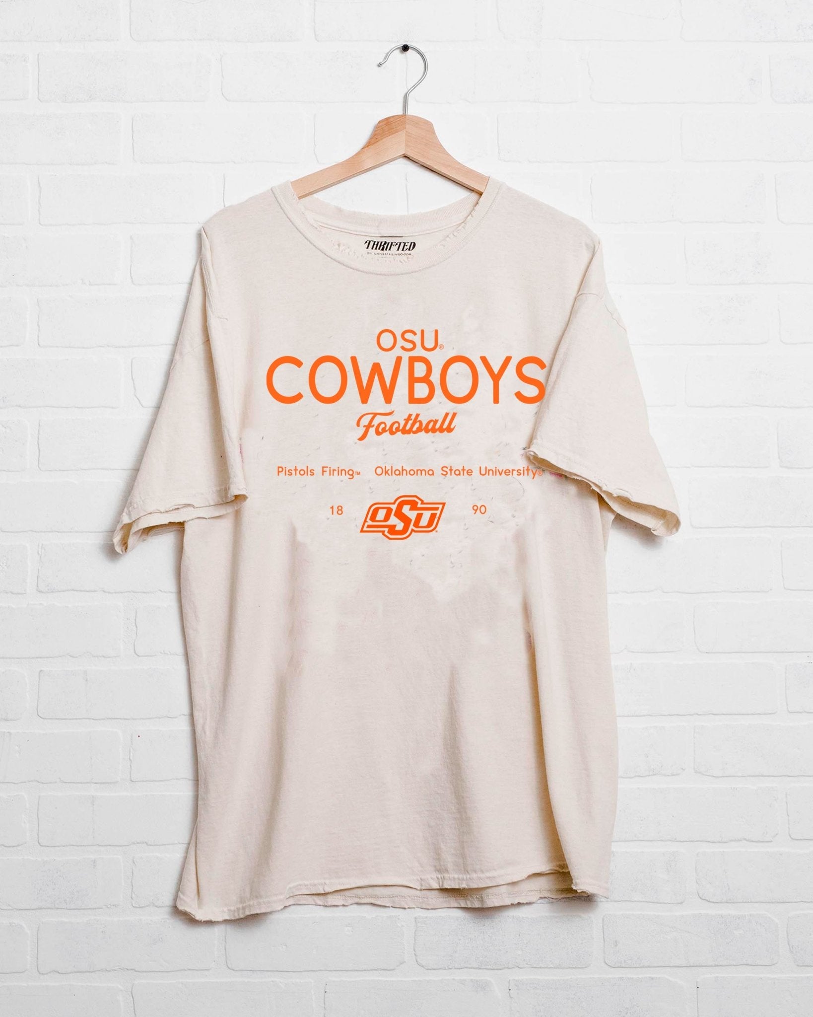 OSU Cowboys Shot Off Off White Thrifted Tee - shoplivylu