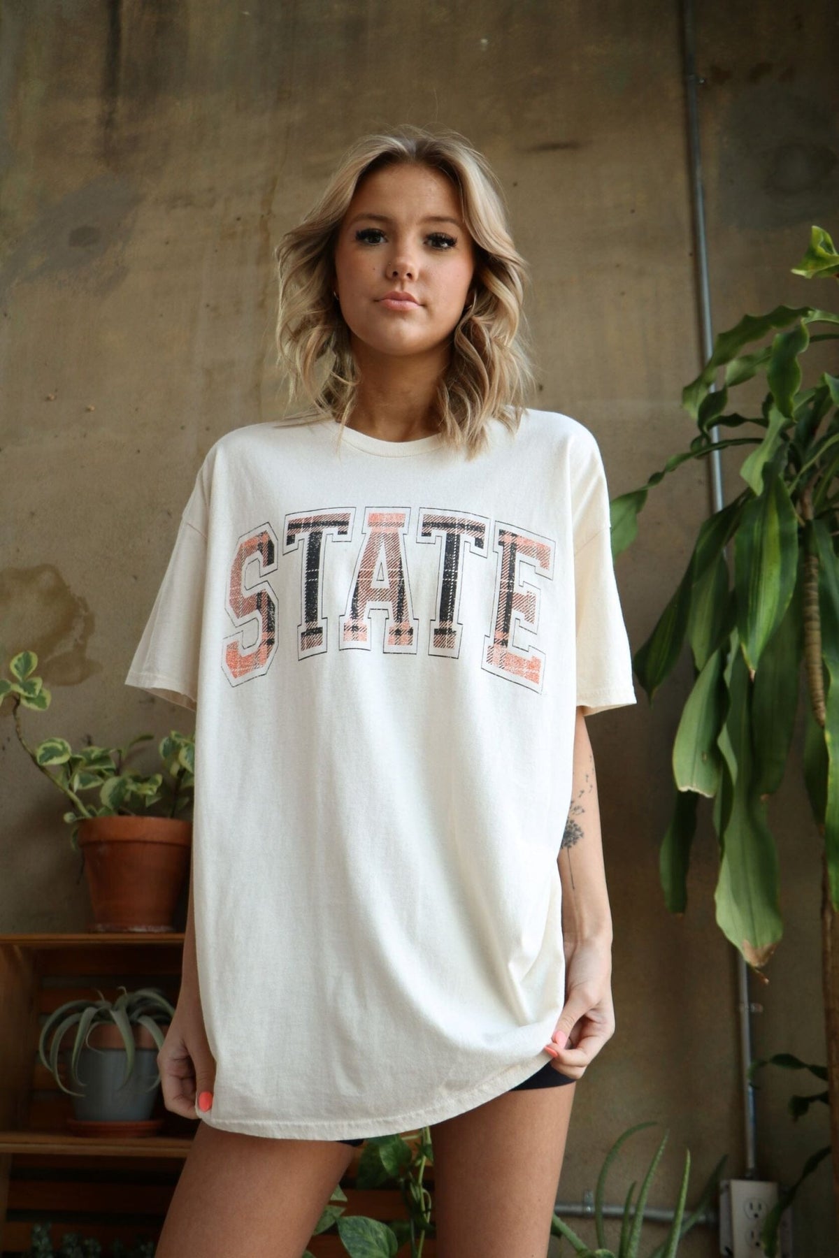 OSU Cowboys Tartan Off White Thrifted Tee