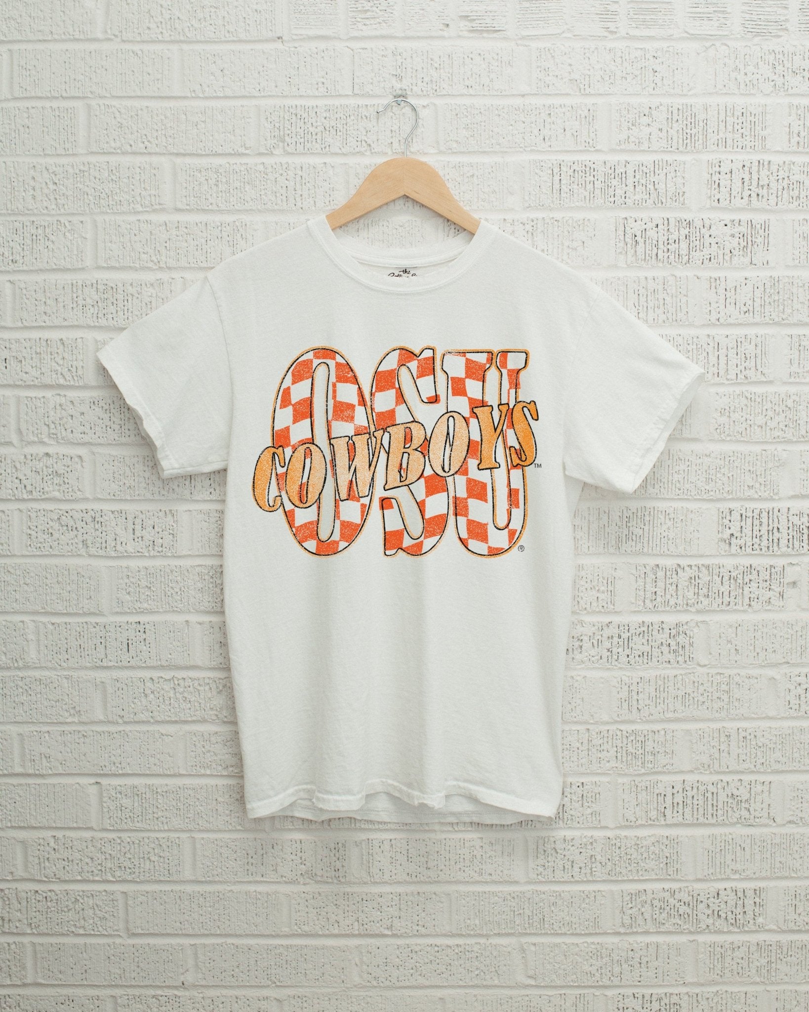 OSU Cowboys Twisted Check White Tee - shoplivylu