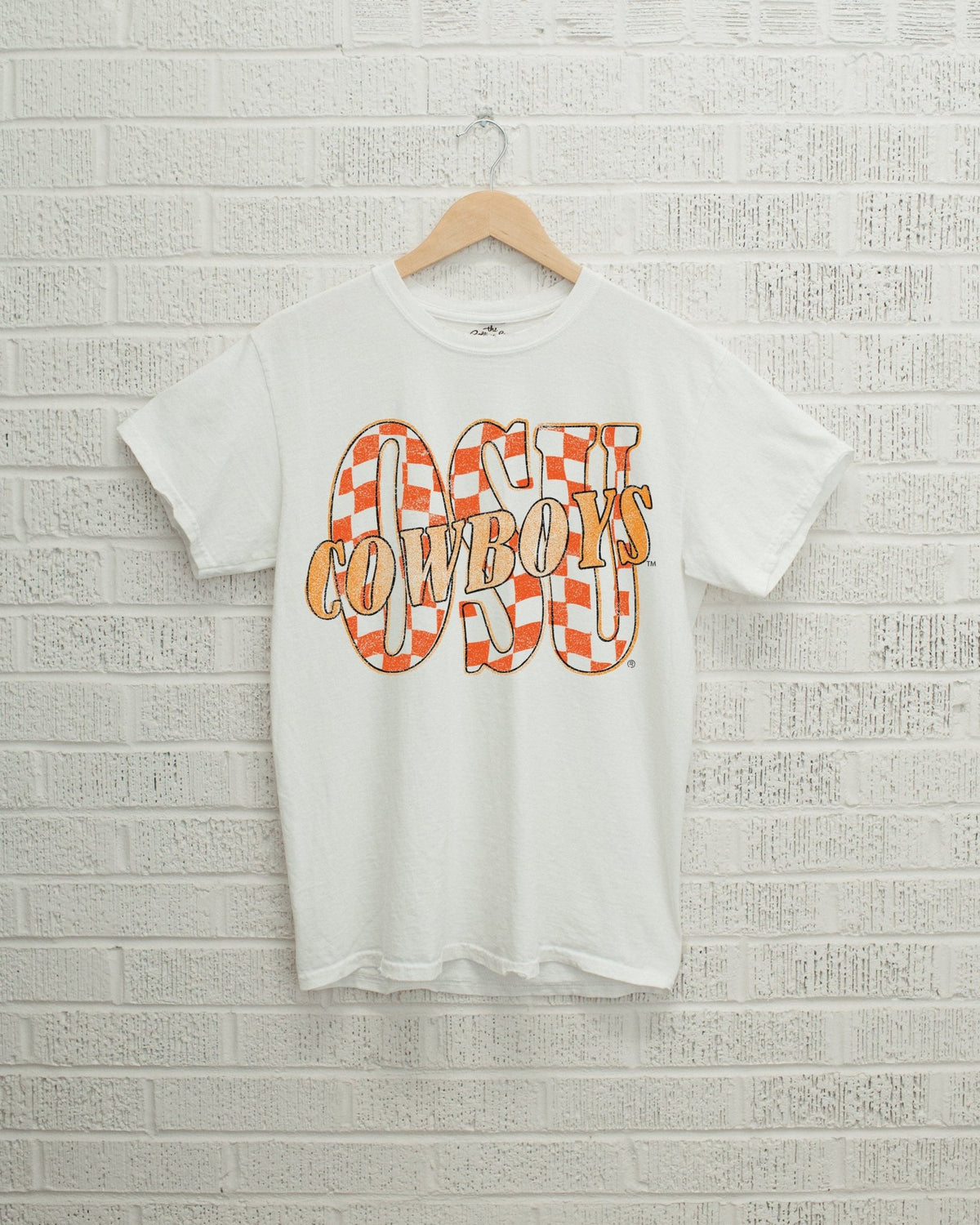 OSU Cowboys Twisted Check White Tee - shoplivylu