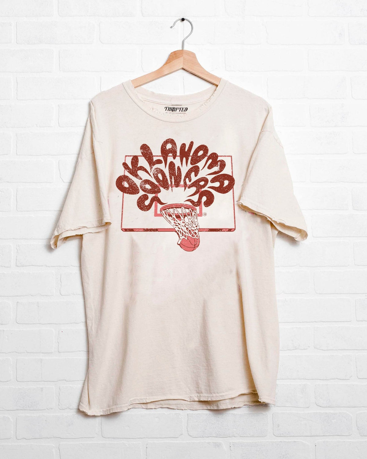 OU Basketball Burst Off White Thrifted Tee - shoplivylu