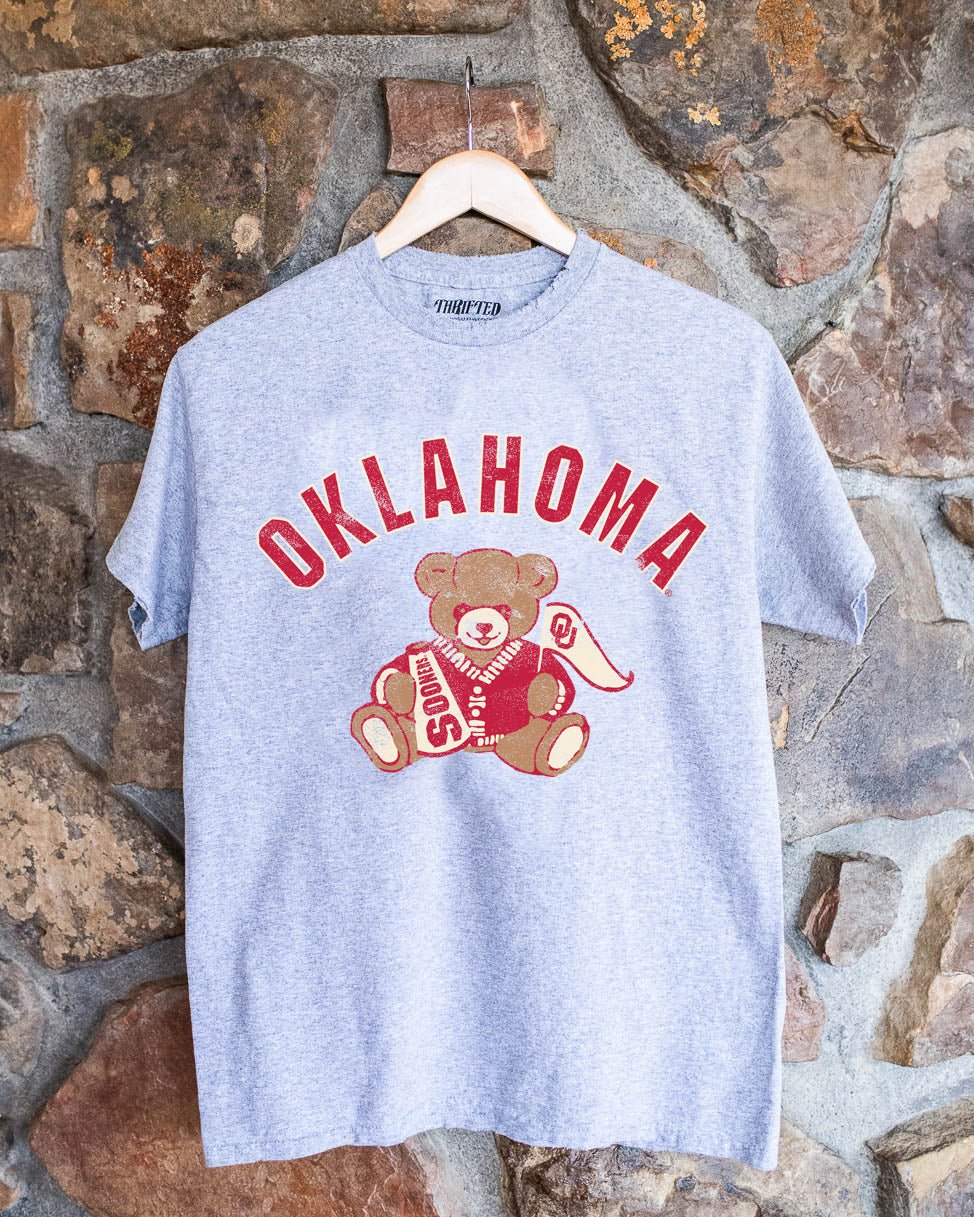 OU Bear Gray Thrifted Tee - shoplivylu