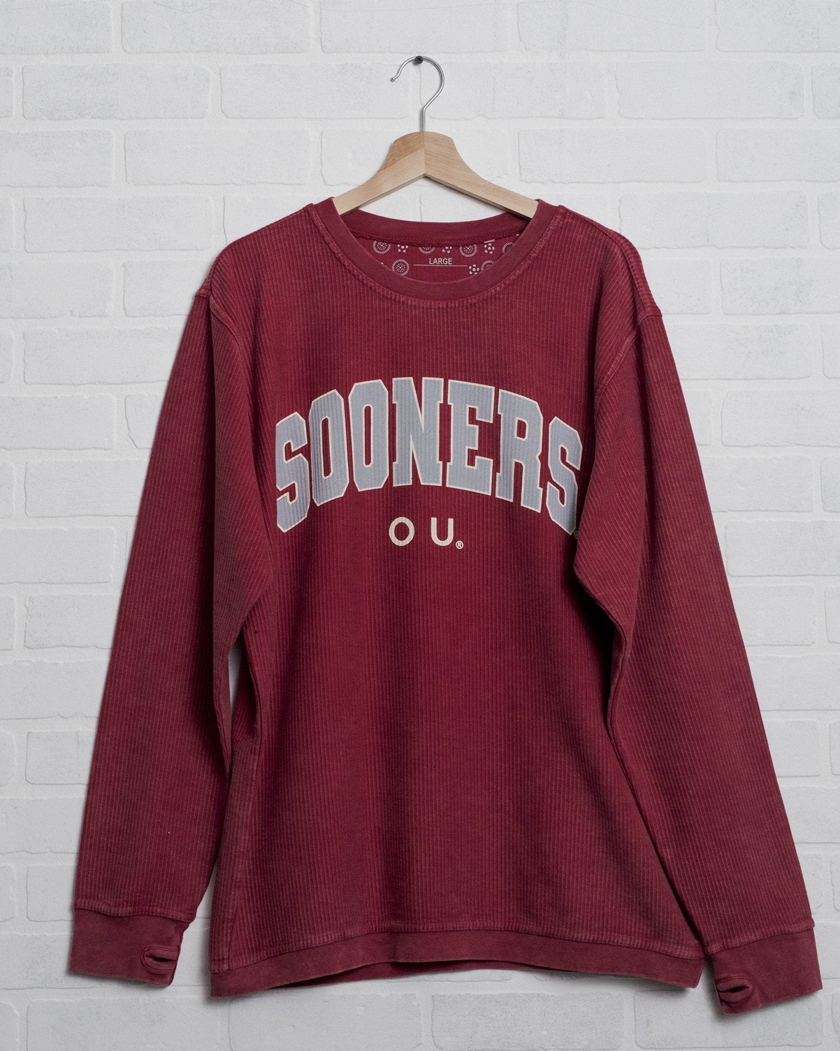 OU Filled Gault Red Corded Crew Sweatshirt - shoplivylu