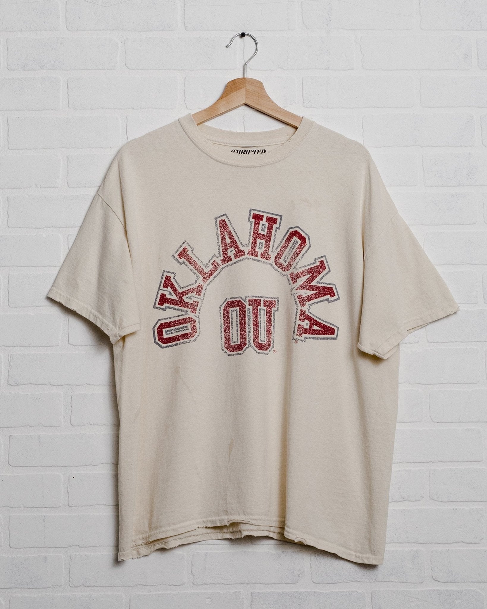 OU Mega Arch Off White Thrifted Tee - shoplivylu