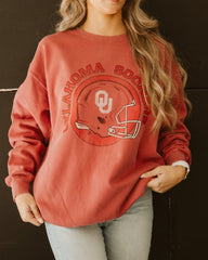 OU Sooners Helmet Circle Crimson Sweatshirt - shoplivylu