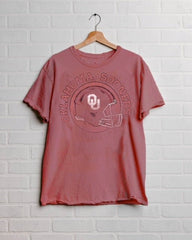 OU Sooners Helmet Circle Crimson Thrifted Tee - shoplivylu