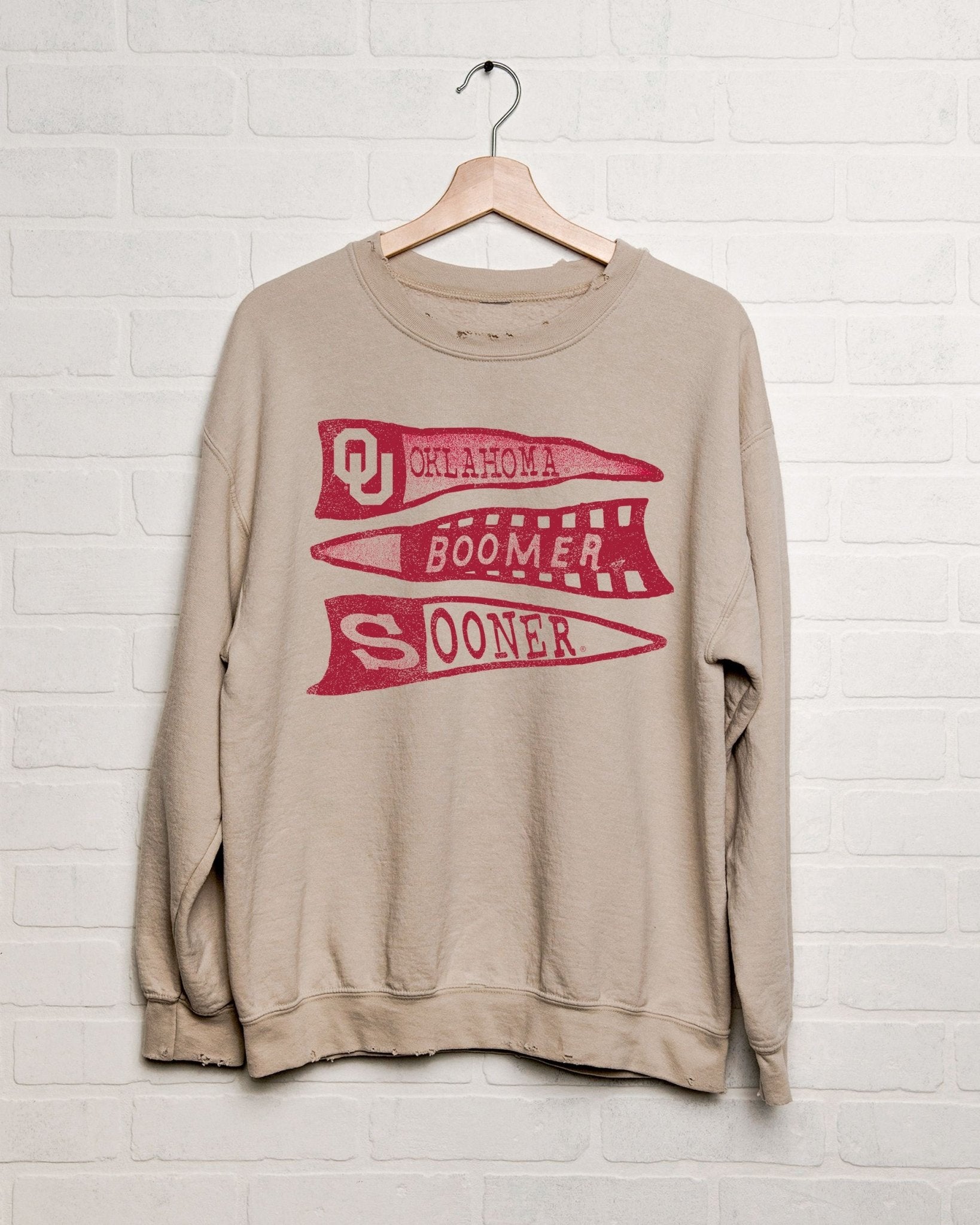 OU Sooners Pennant Sand Thrifted Sweatshirt - shoplivylu
